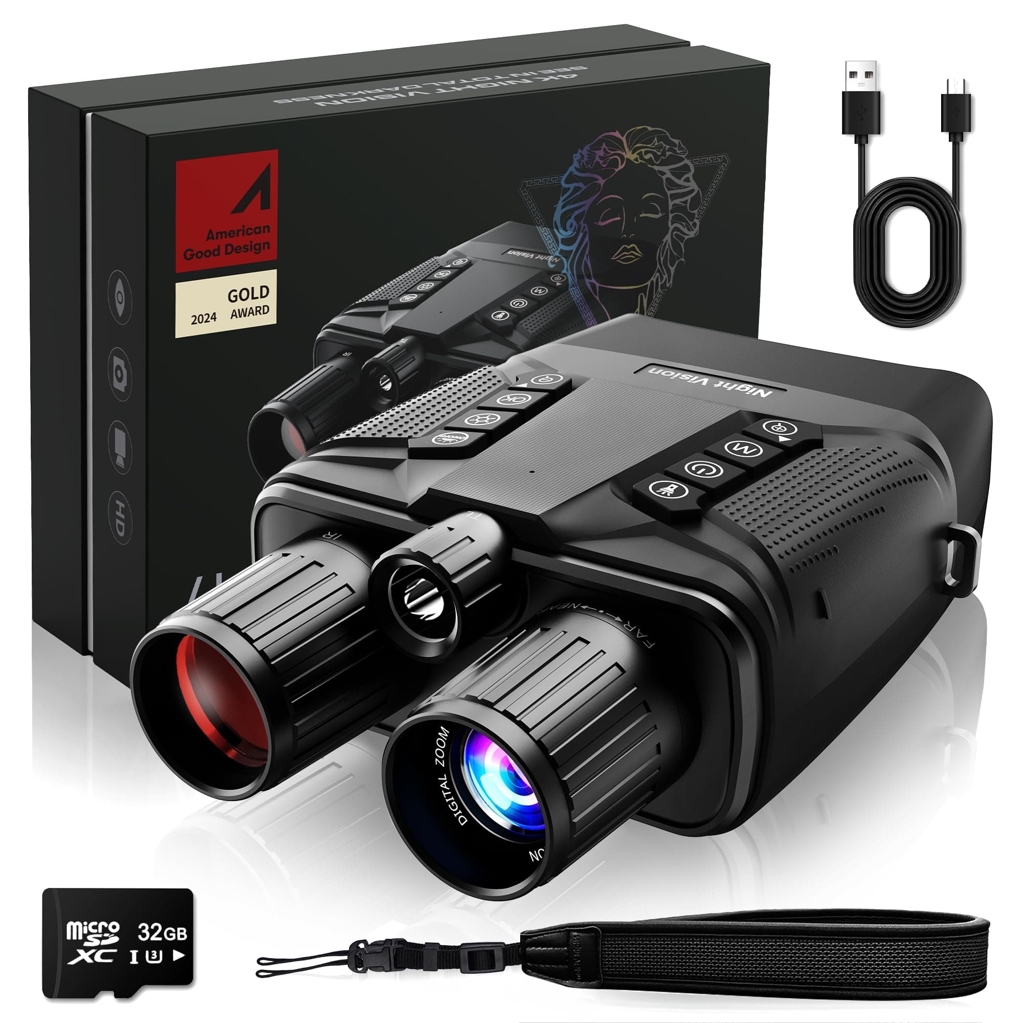 VISIOGEAR Night Vision Goggles - Eagle 4K Night Vision Binoculars for Adults, Dual Modes Binoculars with 5000mAh Battery, 32GB SD Card Included for Adventure and Surveillance, Black