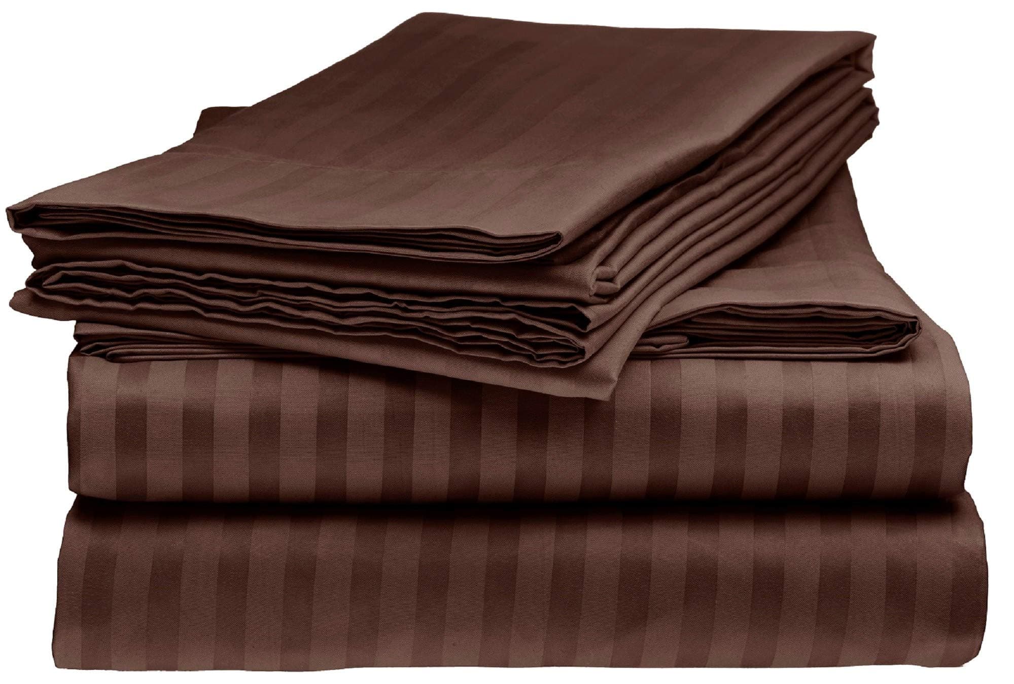 Sarah Ashley Elegante 1800 Bedding - Soft Microfiber - Striped 4pc Queen Bed Sheet Set, Mocha