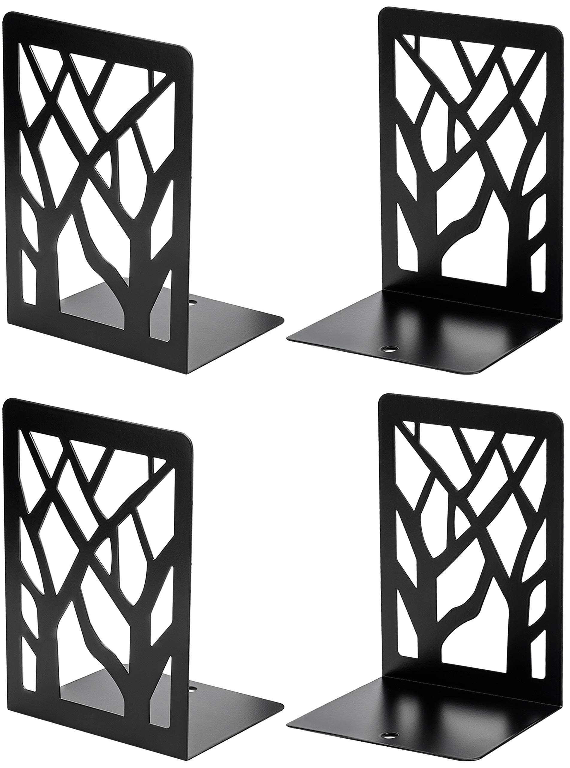 MaxGear Book Ends Tree Design Modern Bookends for Shelves, Non-Skid Book Holder, Heavy Duty Metal Book Storage for Books/CDs, Decorative Book Stopper for Home, 7 x 4.7 x 3.5”, Black,2 Pair/4 Pieces
