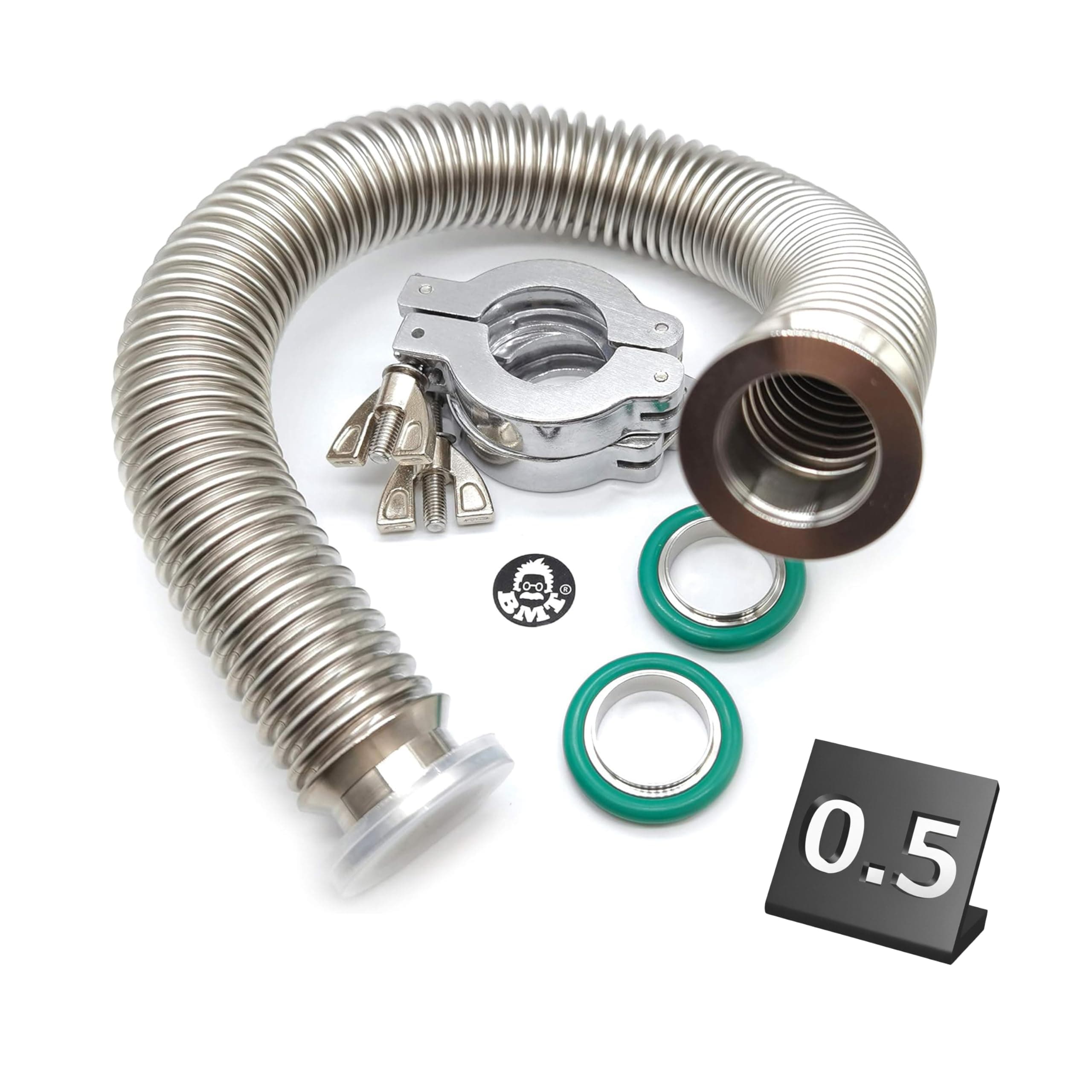 bmotiontech ISO-KF KF25 Corrugated Bellow Hose Set with 2X Aluminum clamp / 2X SS Centering Ring / 2X FKM O-Ring (500mm appox. 1.6ft KF25)