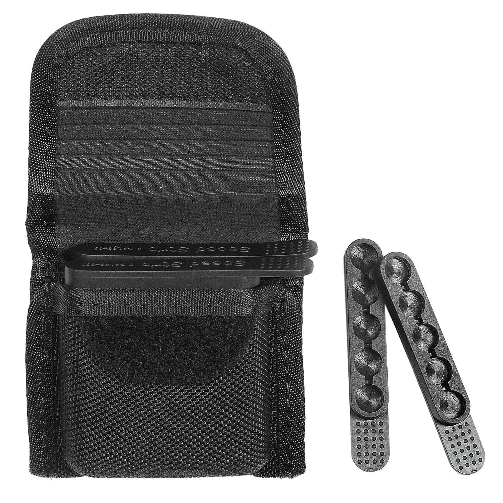 Molded Speed Strips Pouch with Pack of 4 Speed Strips,Molded Quickstrips Holder Pouch Hook and Loop Structure for Quick Flip Opening,Speed Strips Fits .38/.357,40SW,5 Rounds