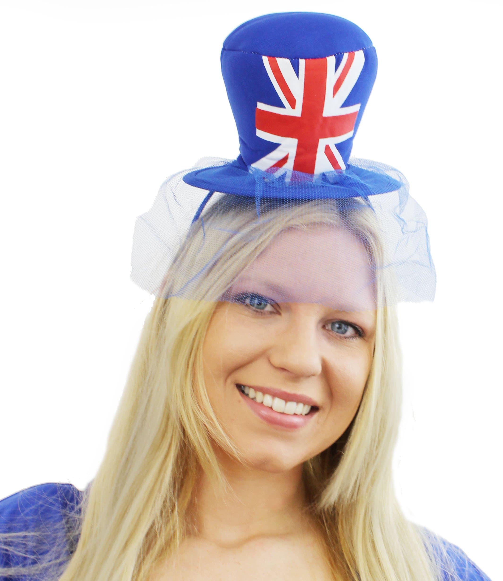 Wicked Union Jack Mini Top Hat w Veil Fascinator
