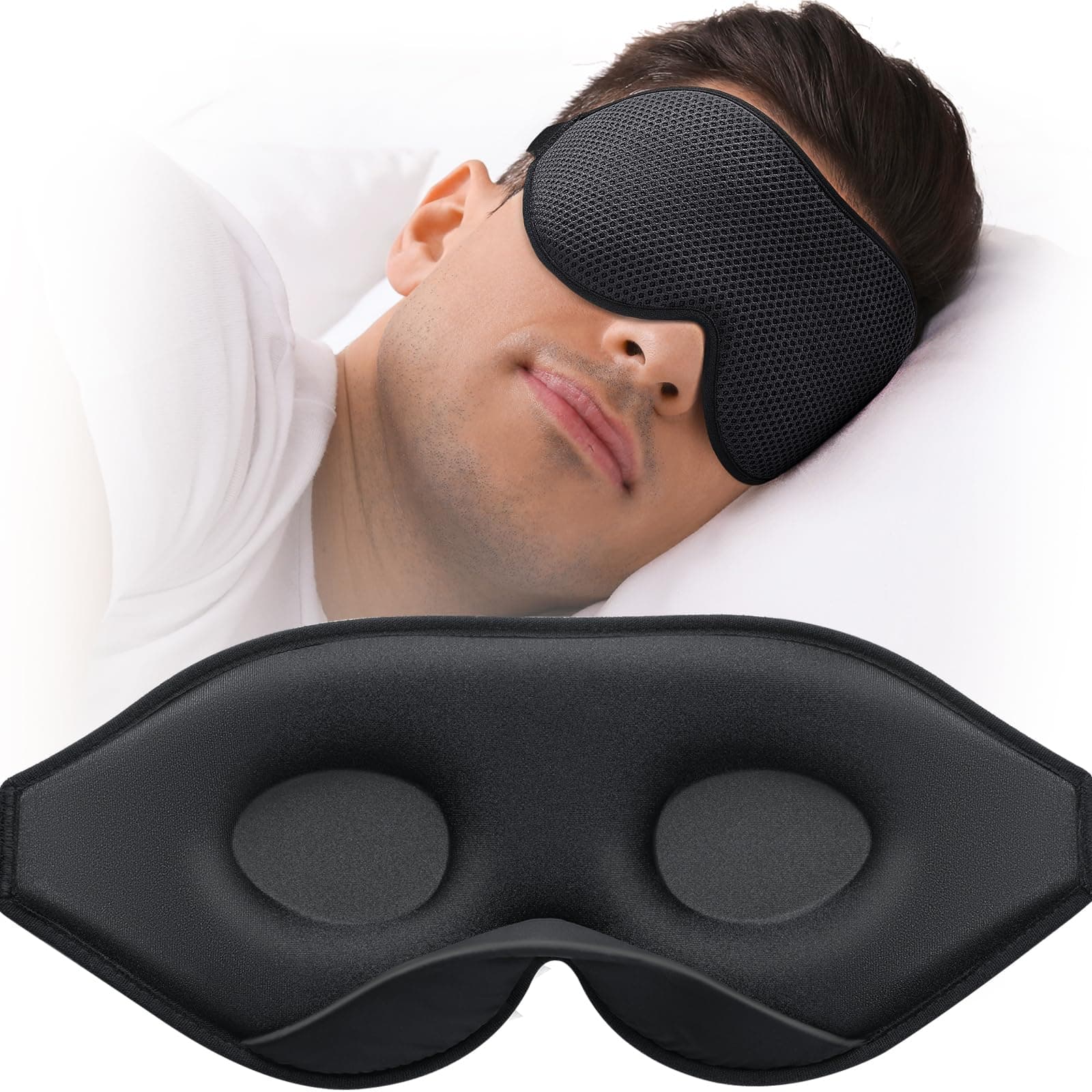 - MABAO Sleep Mask for Side Sleeper, Eye Mask for Sleeping Women Men, 3D Contoured Cup No Eye Pressure 100% Light Blocking Sleeping Mask with Adjustable Strap Night Blindfold Flight, Travel, Nap, Black