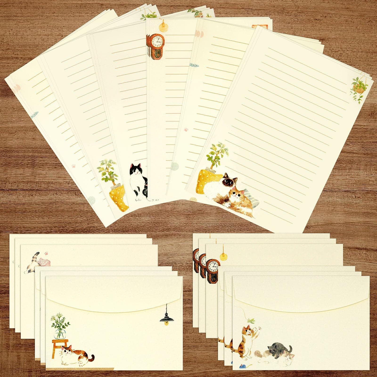 36 PCS Writing Paper and Envelopes Set, Warm Cute Cat Themed Stationary Set Design for Invitations Gift Decorations Holiday Party, 24 Lined Stationery Paper with 12 Envelops
