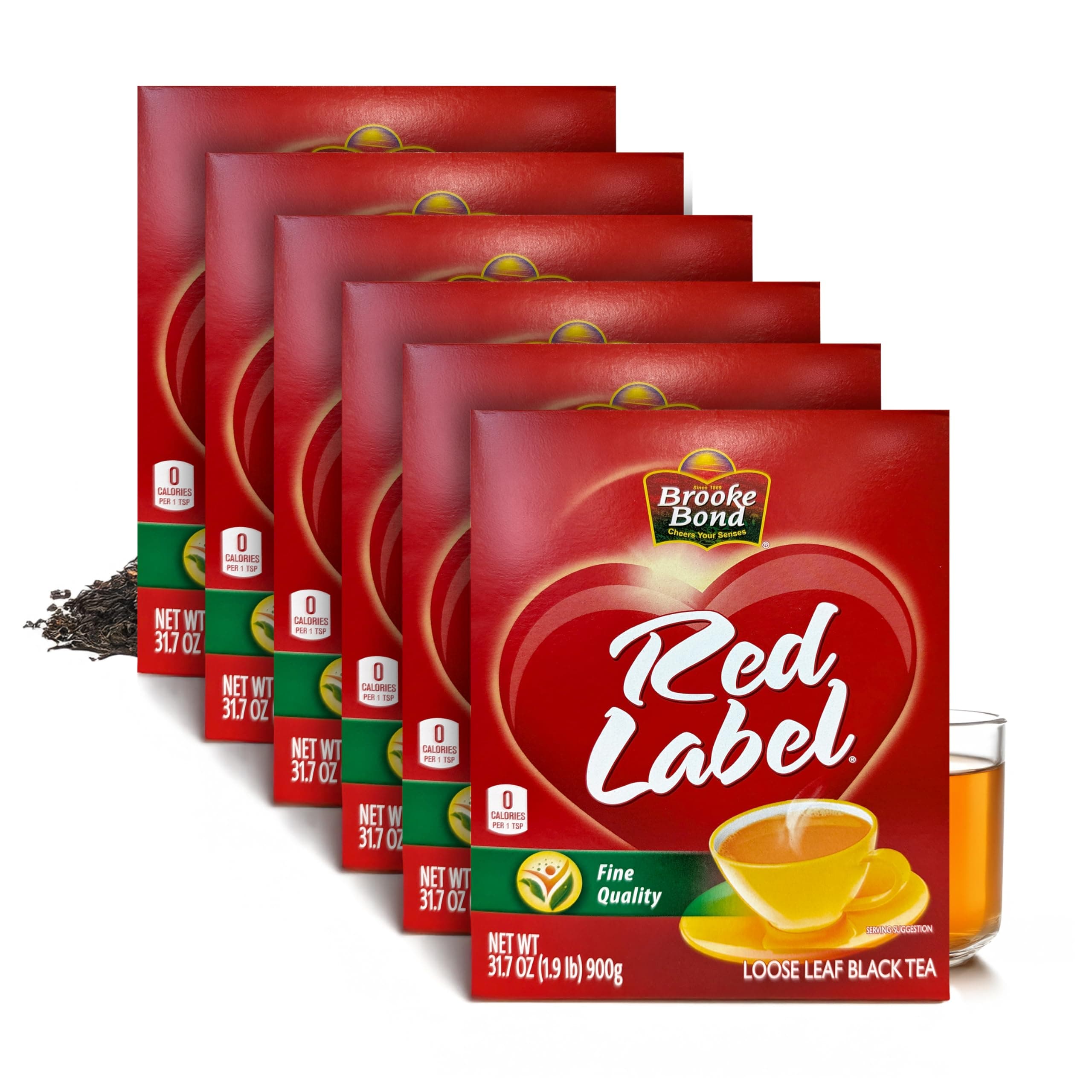 Brooke Bond Red Label | Premium Black Tea | Loose Tea | Rich Aroma | Compatible for Chai & Milk | 900 Grams (Pack of 6)