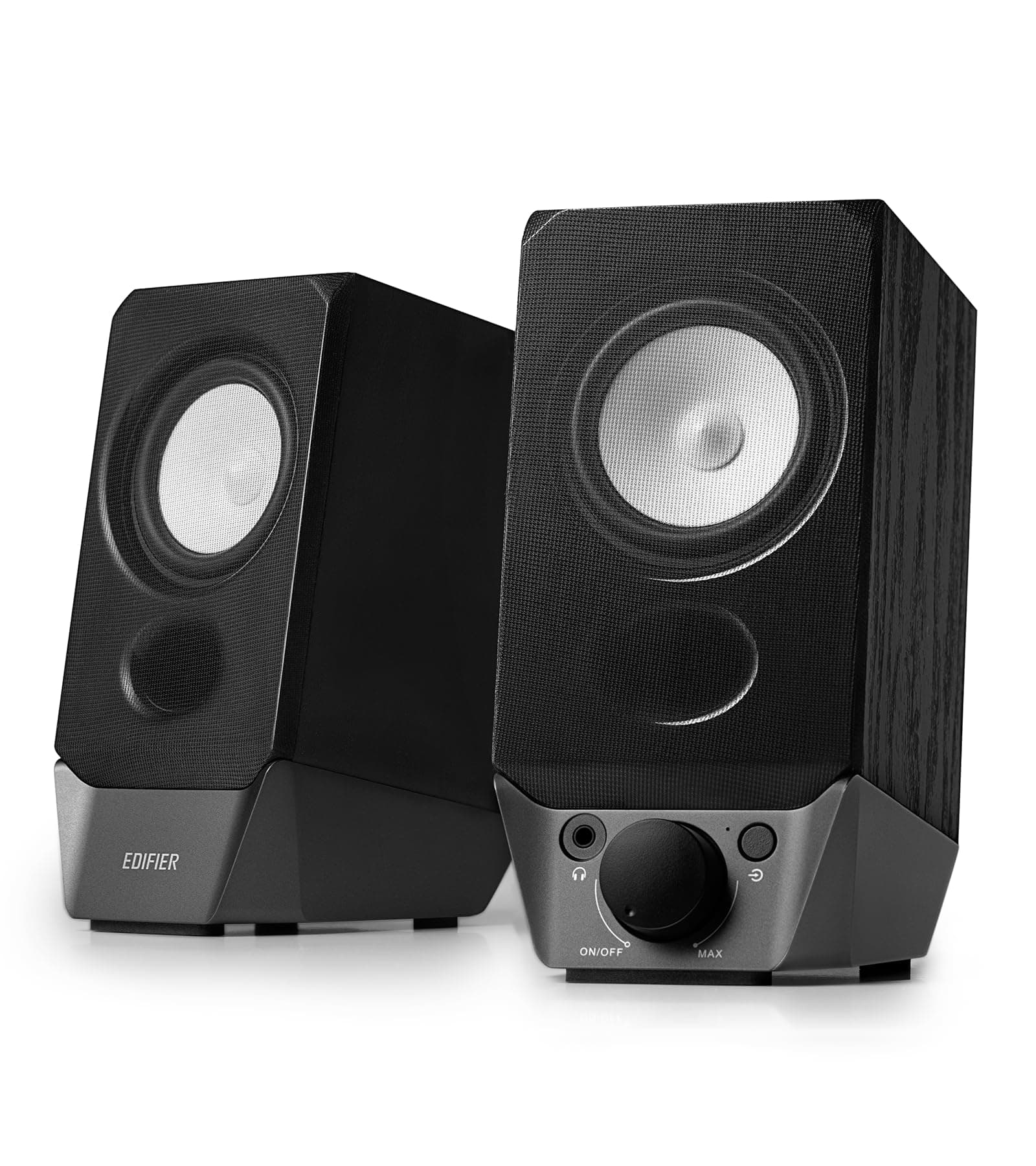 R19BT 2.0 PC Speaker System with Wooden Cabinet, Bluetooth 5.3, Full Stereo Sound, Strong Bass, Volume Control, 3.5mm Input/USB-A Sound Card for Computer/TV/Smartphone/Tablet - Black