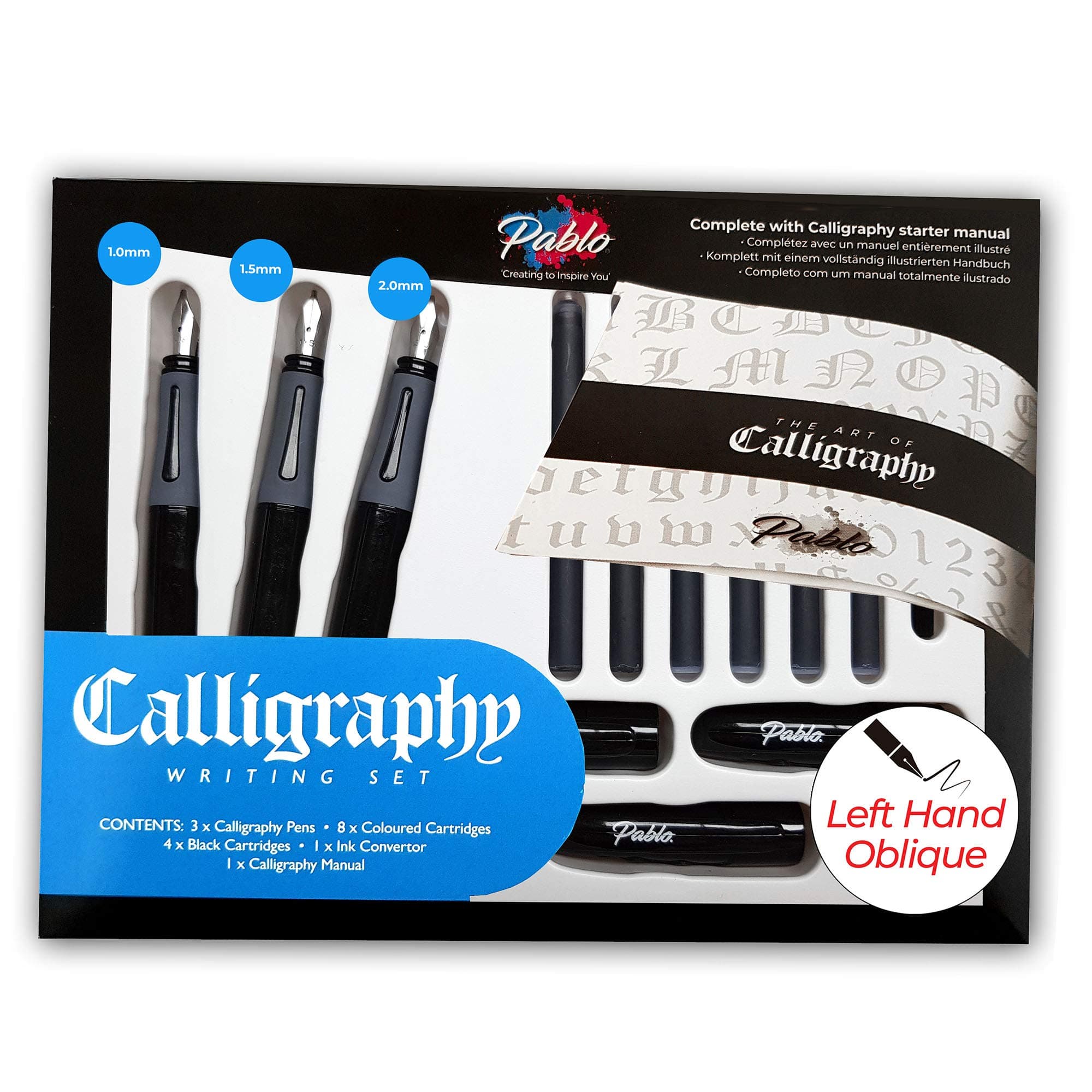 Calligraphy Pen Set - Complete 3 Pen 17-piece Calligraphy Writing set ● Free-flowing pens designed for LEFT-HANDED writers (Left Oblique) ● Suitable for all levels