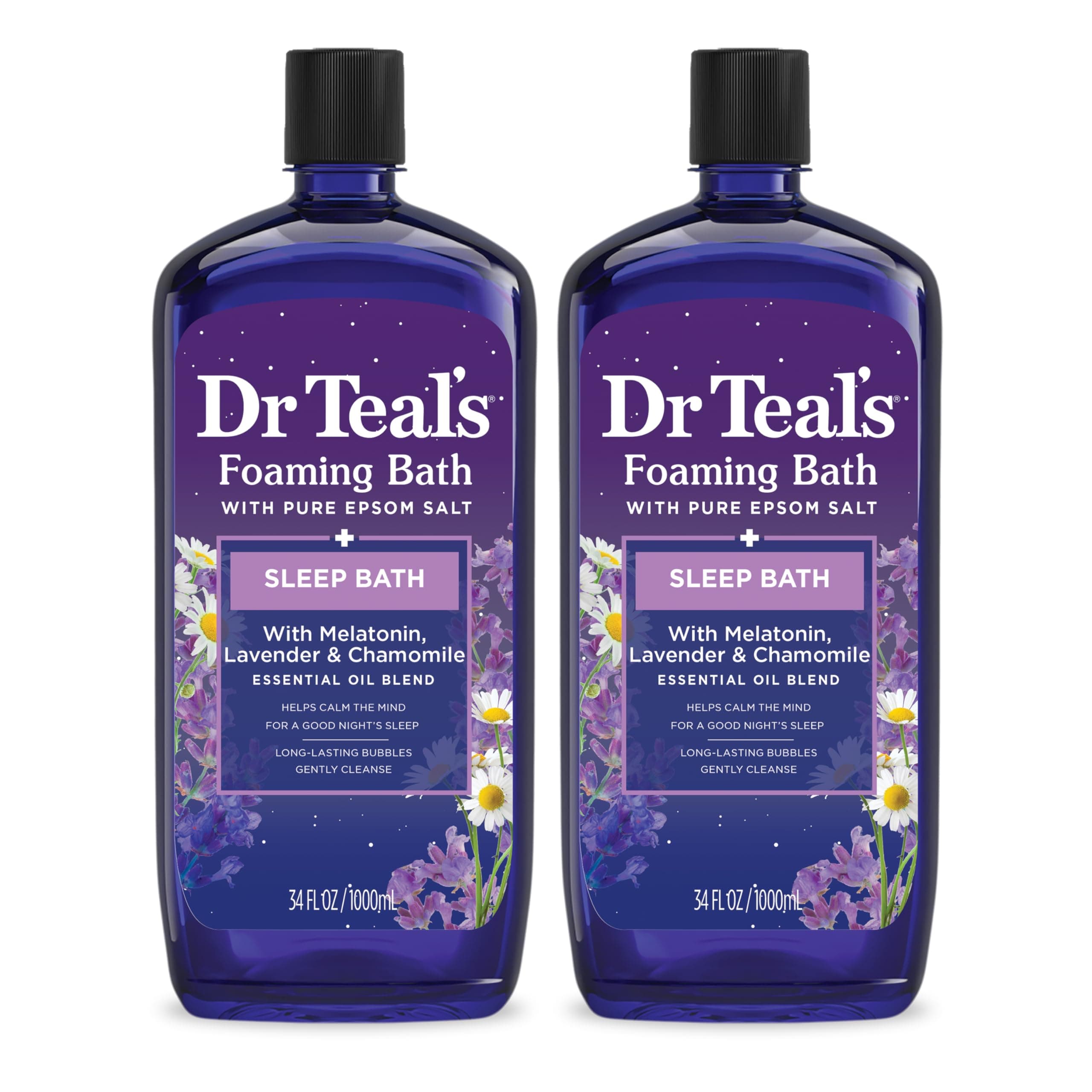 Dr Teal's Foaming Bath with Pure Epsom Salt, Sleep Blend with Melatonin, Lavender & Chamomile Essential Oils, 34 fl oz (Pack of 2)
