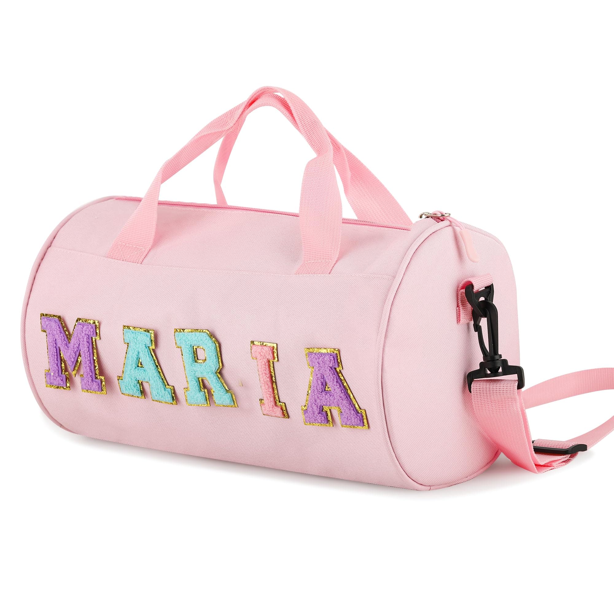 Personalized Dance Bag for Girls, Custom Duffle Bag with Name, Chenille Letter Duffel Bag, Pink Cheerleader Bag for Girls