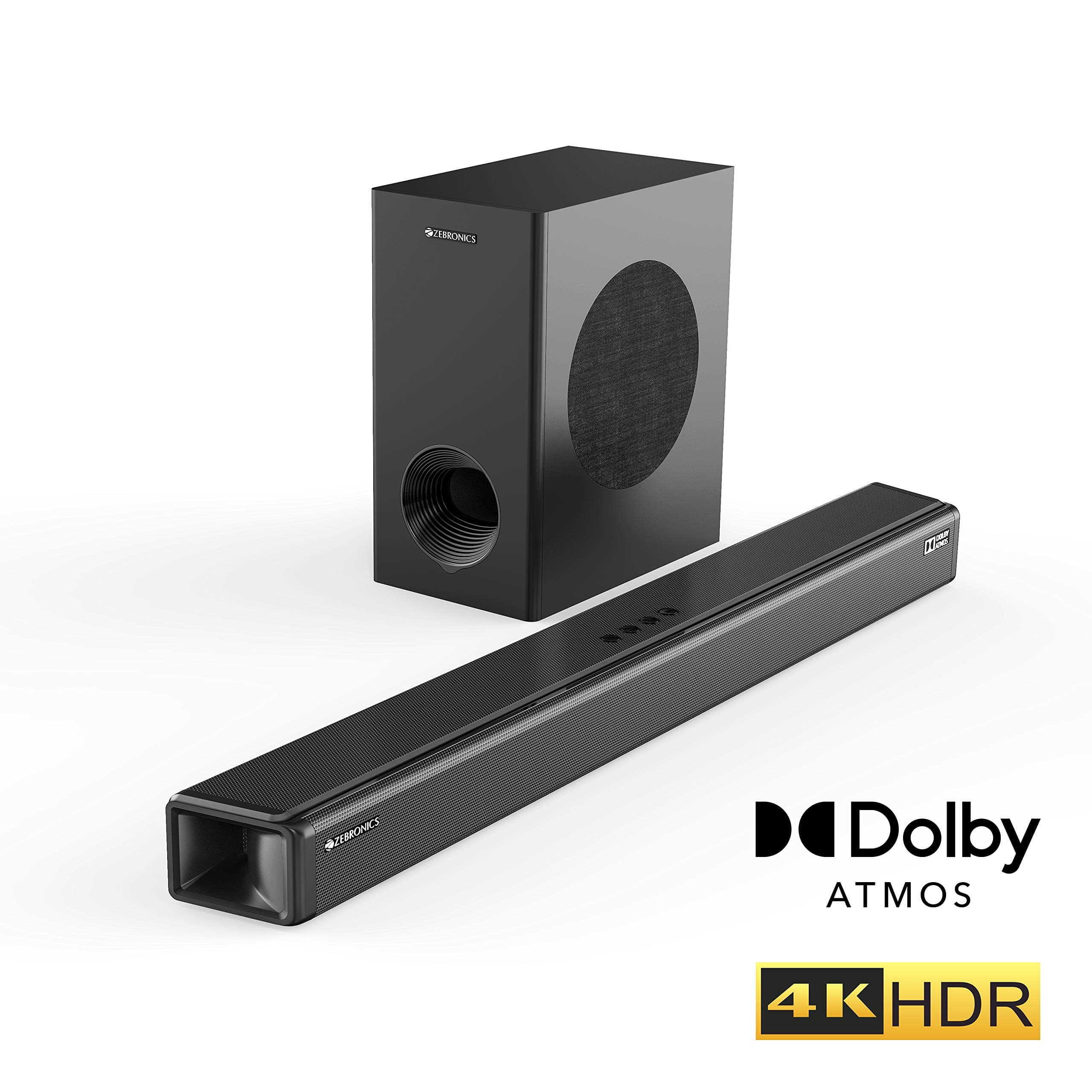 Zebronics ZEB-JUKE BAR 9800 DWS PRO DOLBY ATMOS Bluetooth Home Theater Soundbar With Digital Wireless Subwoofer Supporting 4K HDR, USB, AUX, Optical, 3xHDMI & Remote Control. (450 Watt, 2.1.2 Channel)