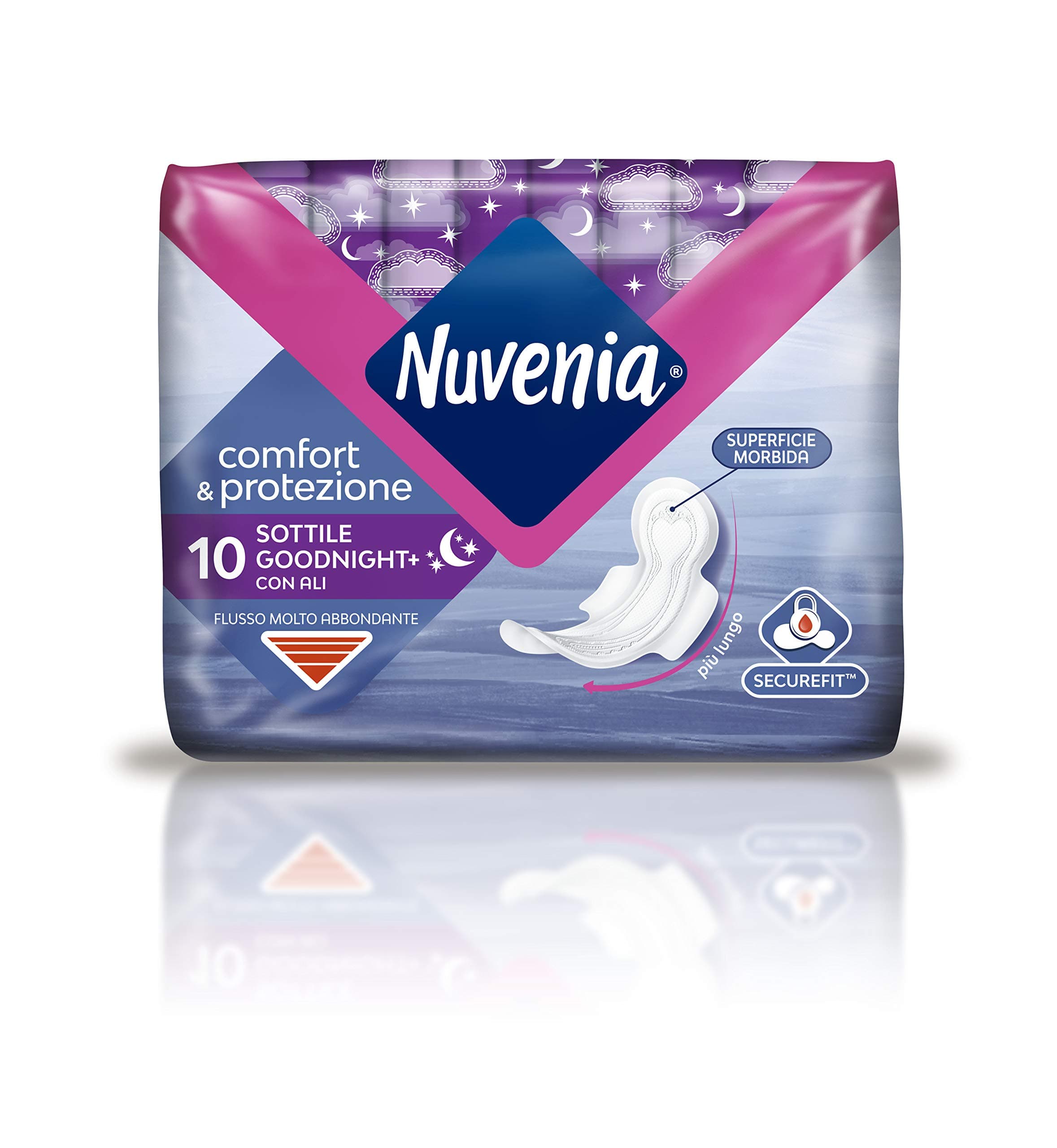 Nuvenia – SecureFit Absorbent Thin, Night with Wings – 10 Pieces