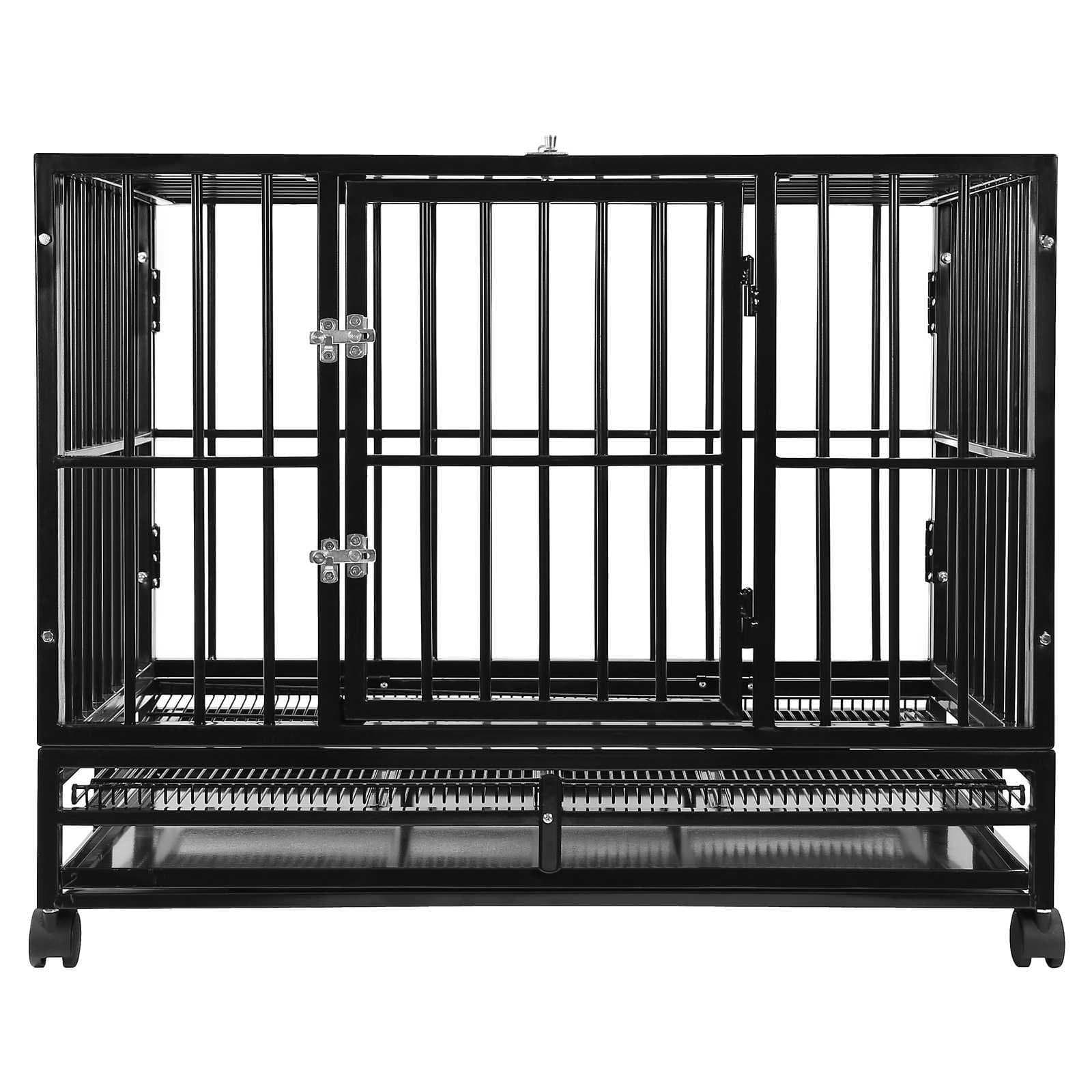 SmithBuilt 42" Large Heavy-Duty Dog Crate Cage - XL Two-Door Indoor Outdoor Pet & Animal Kennel with Tray - Black
