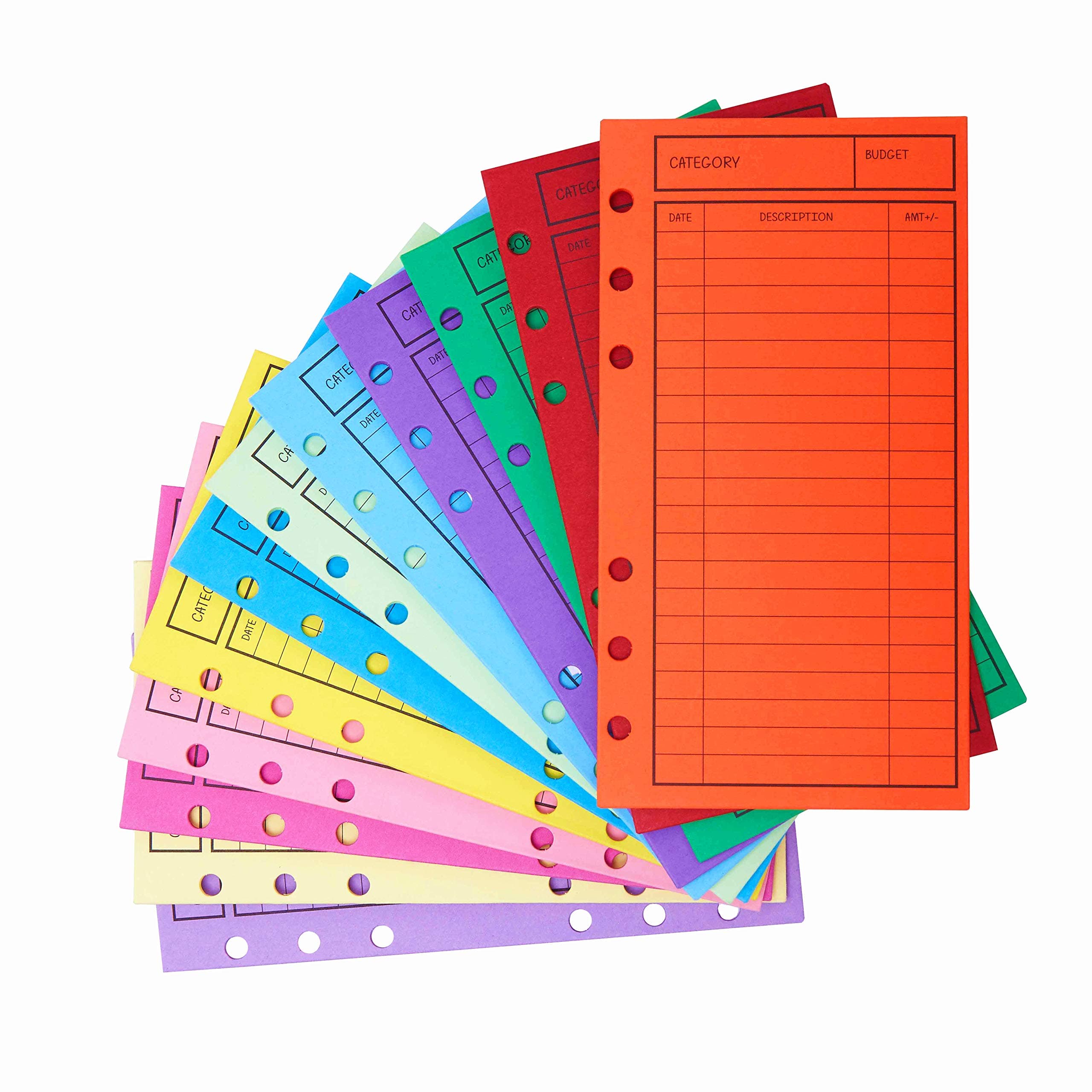 New!! 12 Pcs Budget Envelopes for 6-Ring Budget Binder, Cardstock A6 Size 6 Holes Cash Envelope System for Money Saving, Assorted Colors, Vertical Layout & Holepunched