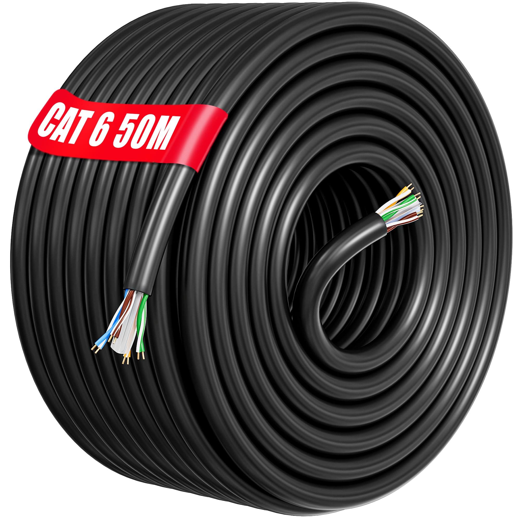 Ethernet Cable 50m Outdoor, Bulk Internet Cable 50m Cat 6 Long, 23AWG RJ45 Network Cable High Speed 1000Mbps 250MHz, Weatherproof Installation Cable LAN Gigabit Patch Cable for Router Switch Modem