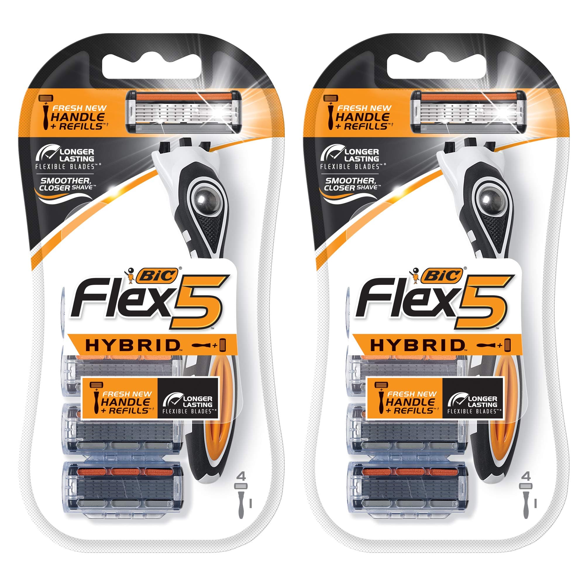 BIC Flex 5 Hybrid Men's 5-Blade Disposable Razor, 1 Handle and 4 Cartridges, 2 Count (Pack of 2)
