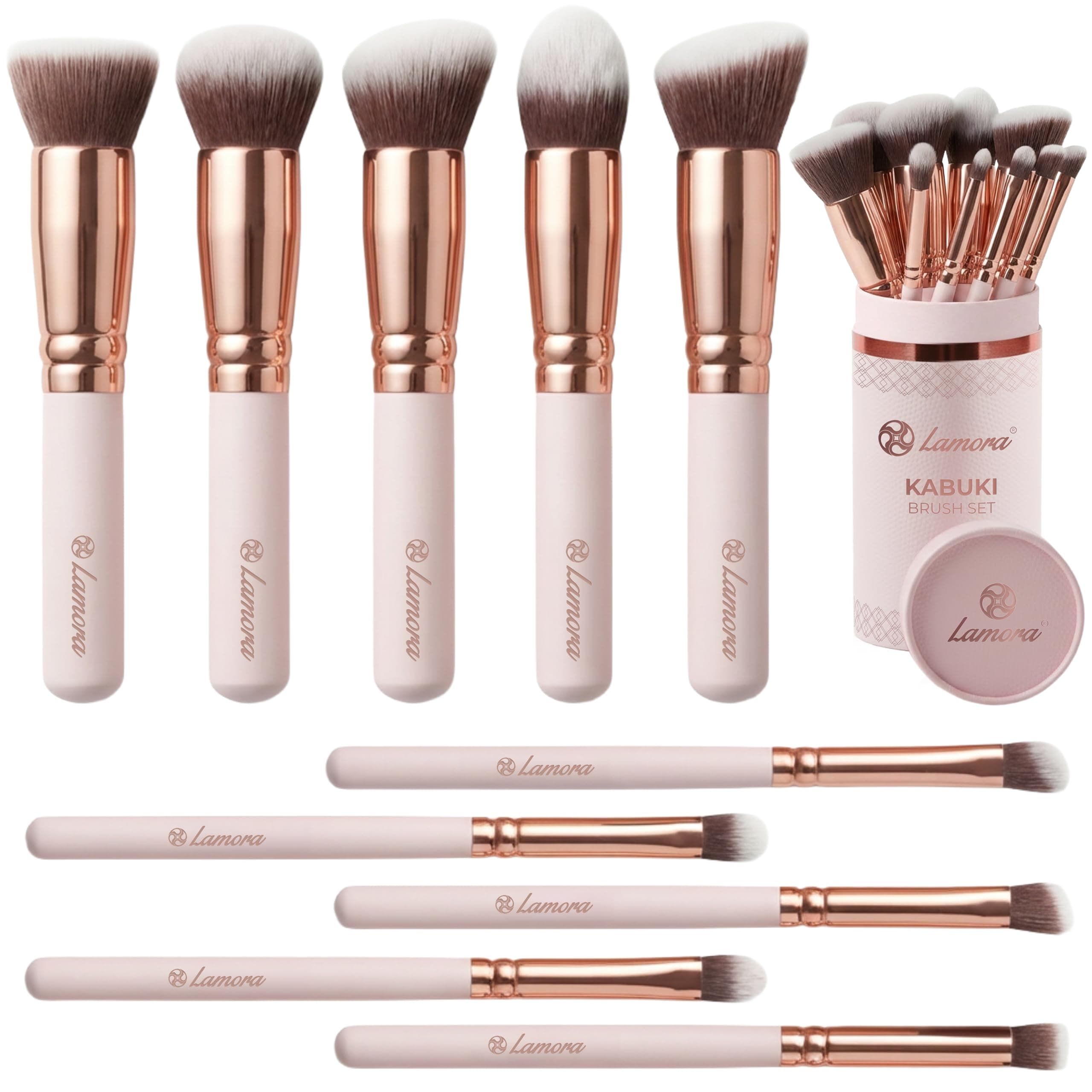 Kabuki Makeup Brush Set - Foundation Powder Blush Concealer Contour Brushes - Perfect for Liquid, Cream or Mineral Products - 10 Pc Collection with Premium Synthetic Bristles for Eye and Face Cosmetic