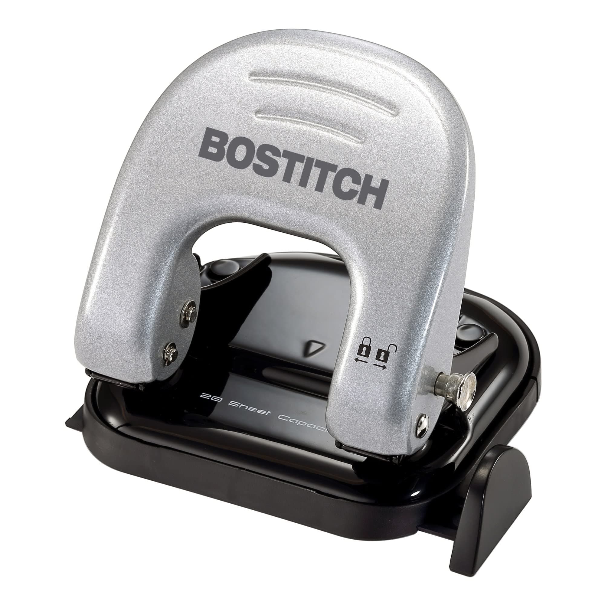 Bostitch Office Reduced Effort 2-Hole Punch, 20 Sheets, Silver