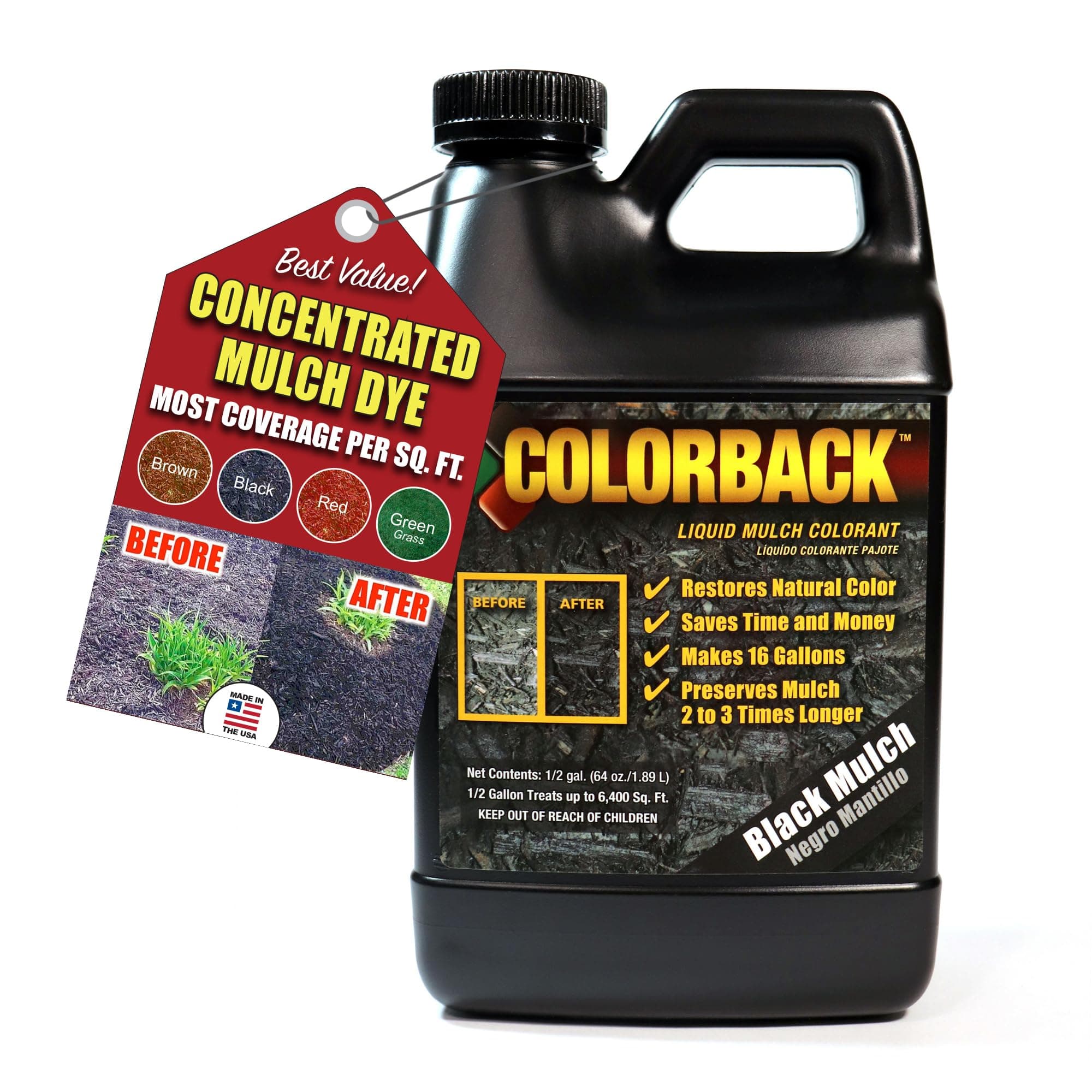 Black Mulch Dye, 6,400 Square Feet Coverage – Mulch Colorant for Landscaping & Garden Beds, Wood Mulch Dye, Mulch Color Restorer & Playground Bark Mulch, Eco-Friendly Mulch Paint – 1/2-Gallon Black