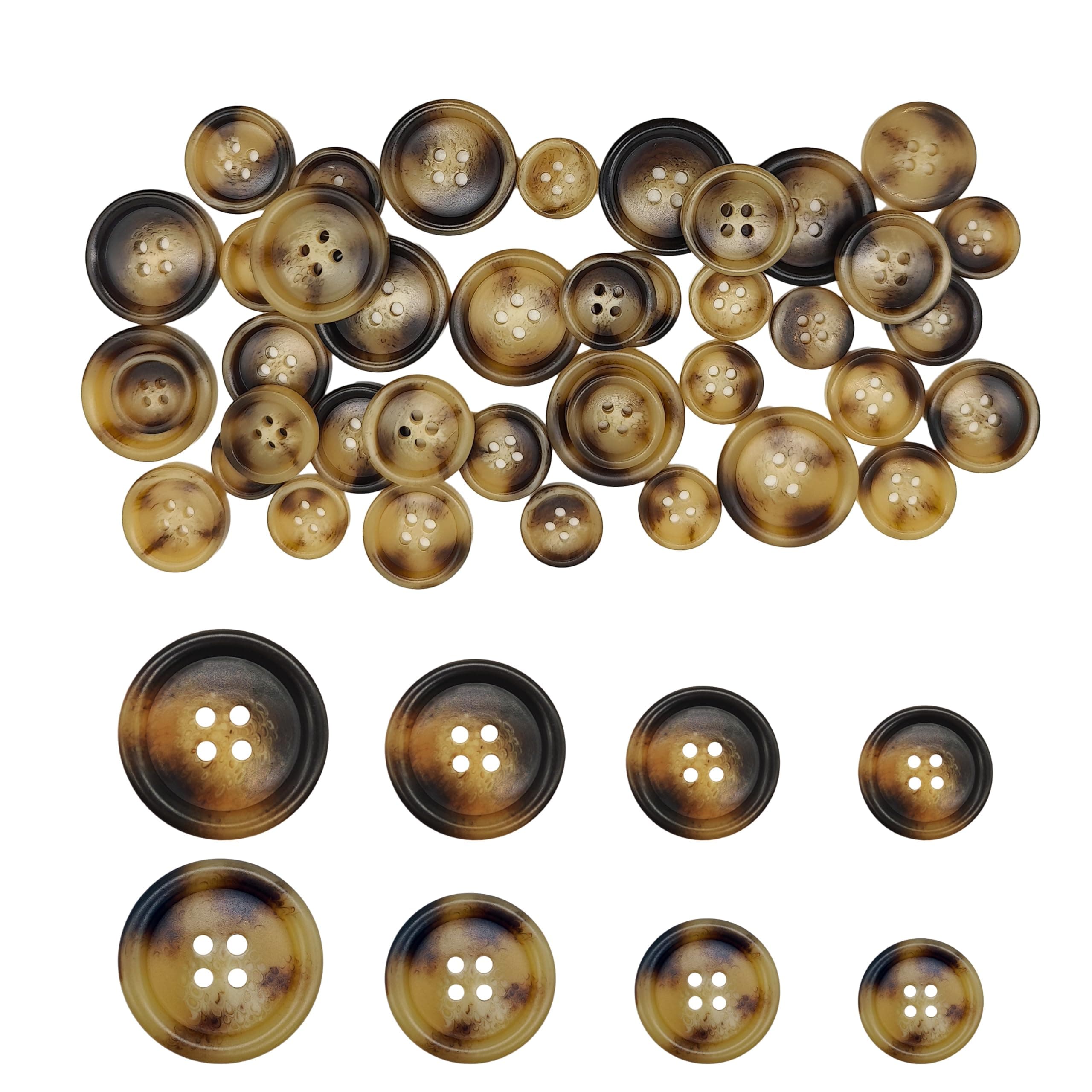 40-Pcs Mixed Resin Sewing Buttons | Blazer Buttons | Suits Coats Buttons for Sewing Crafts Clothes Decorations (2 Colors: Brown & Coffee, 4 Sizes: 15mm, 18mm, 20mm, 25mm)