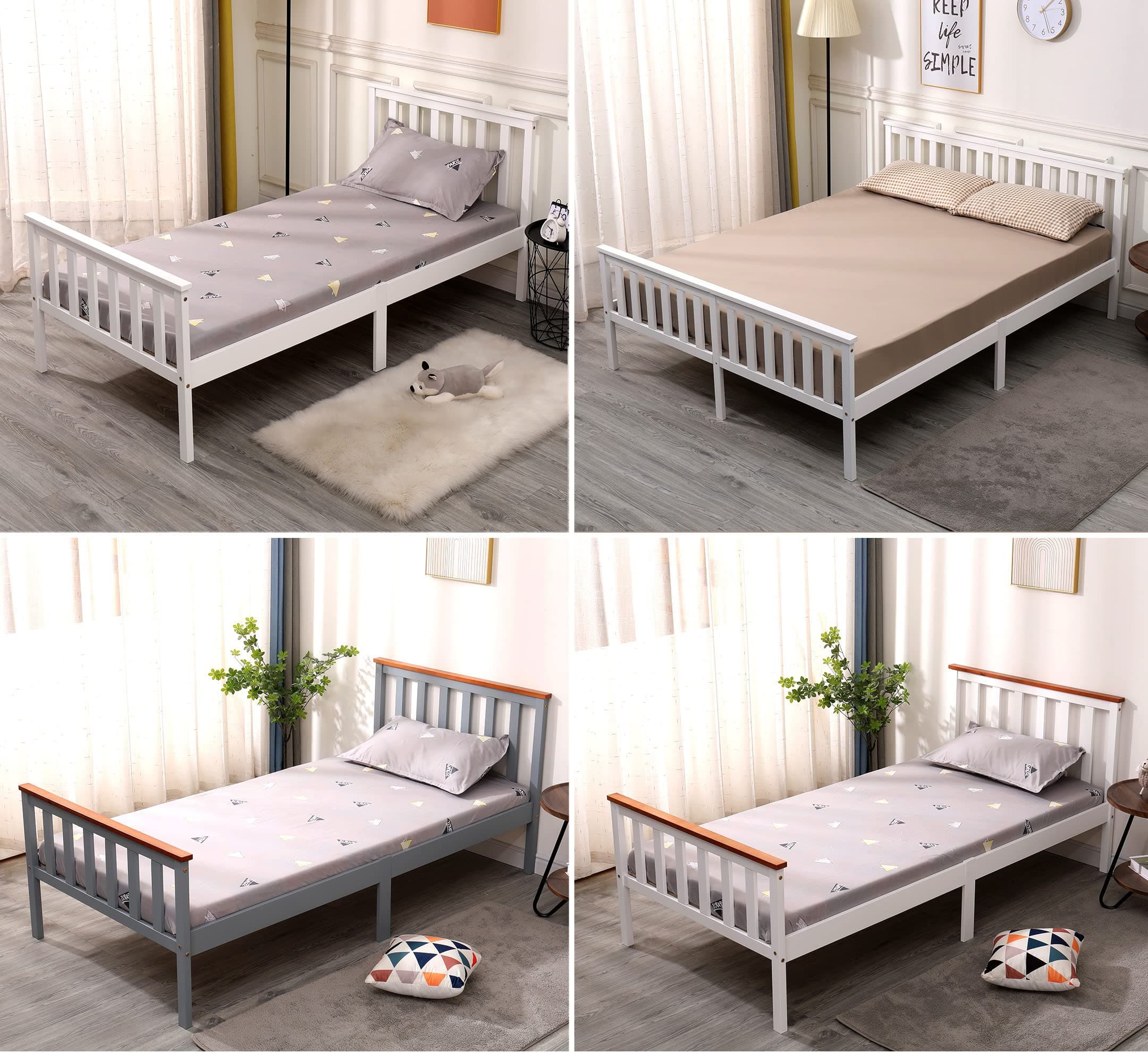 Single Pine Bed Frame 3ft White Wooden Shaker Style Modern Adults Teenagers Childrens Kids Bedroom Furniture White