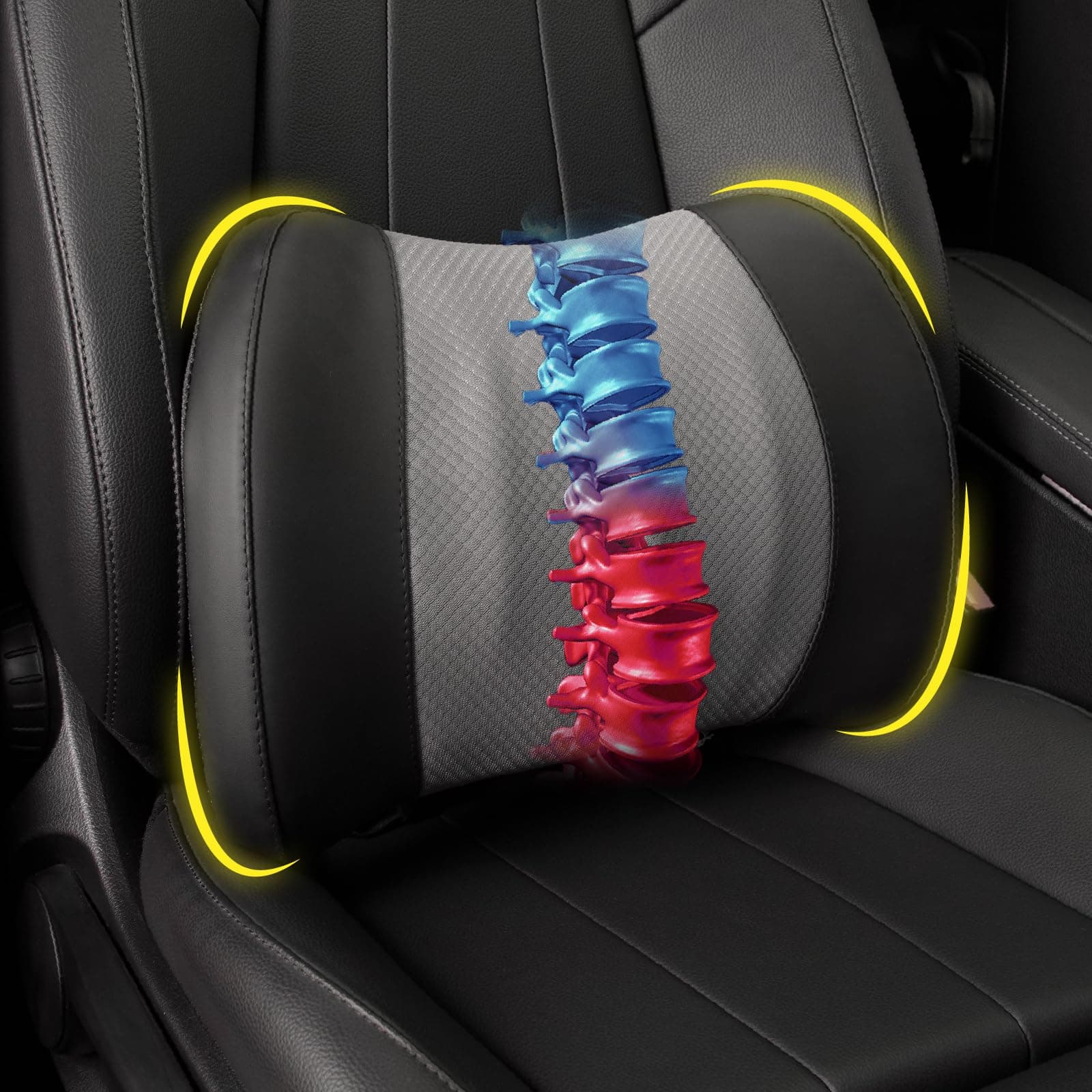 Lofty AimLumbar Support Pillow: Memory Foam Lumbar Pillow for Lower Back Pain Relief - Car Back Cushion for Driving - Lumbar Support for Car-Office Chair, Wheelchair - Black&Gray