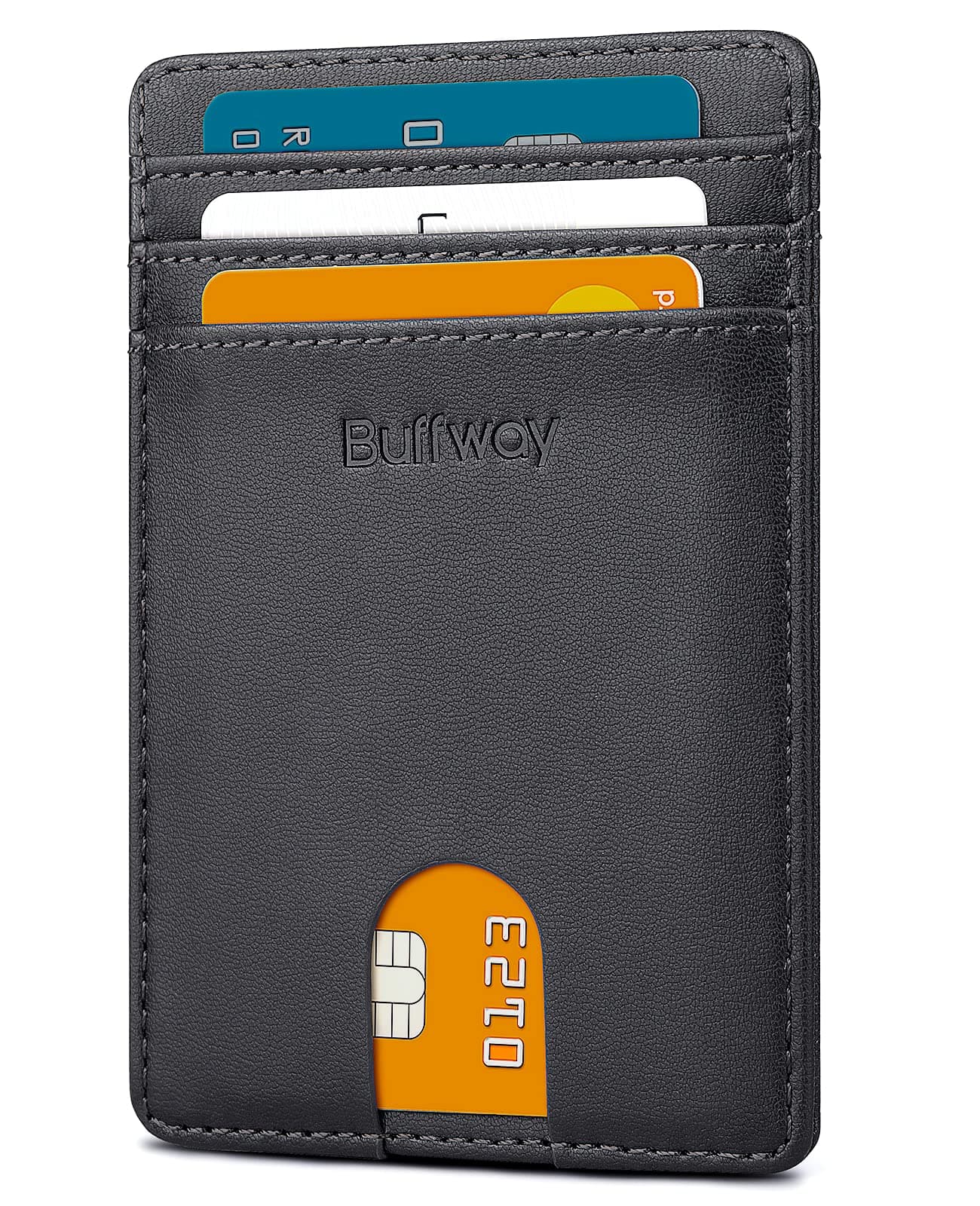 Mens Slim Wallet, Minimalist Thin Front Pocket Leather Credit Card Holder with RFID Blocking for Work Travel
