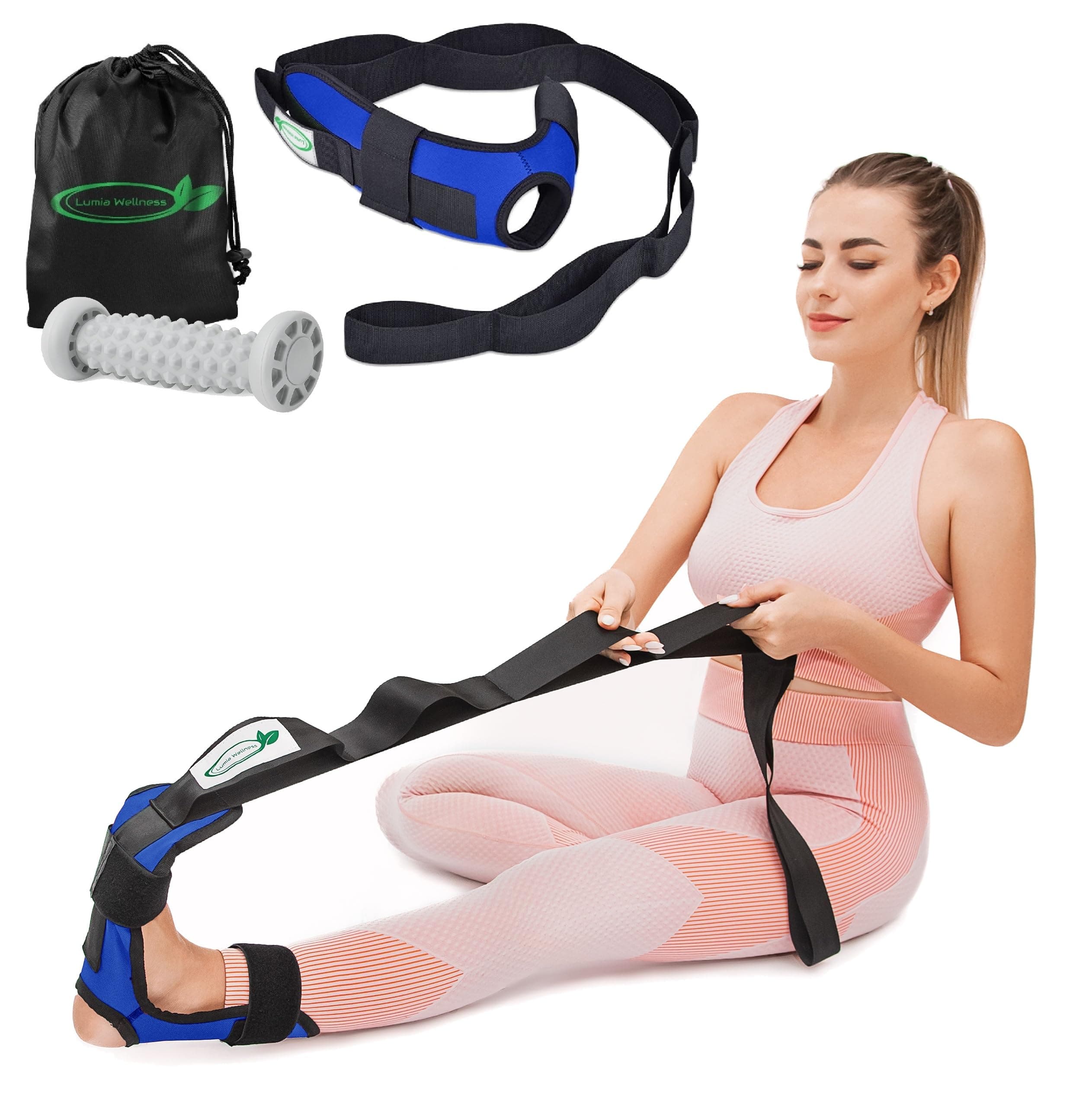 Lumia Wellness Stretch-it Out Kit | Foot Strap & Multi-Loop Nylon Strap Bundle | Exercise Guide & Carrying Bag Included