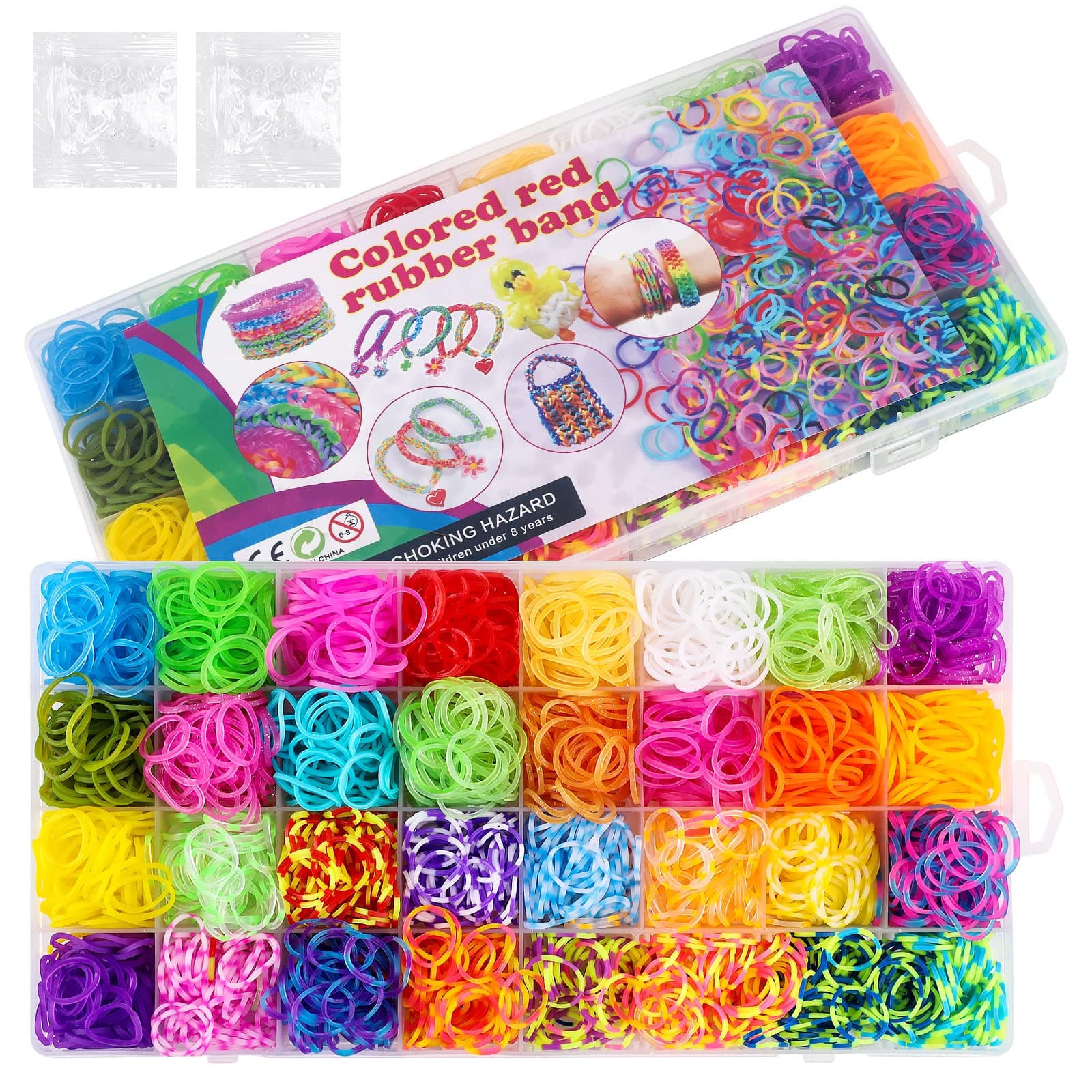 Loom Bands Refill Kit 2000+ Colorful Rubber Bands in 32 Colors Twist Bands with S Clip for DIY Bracelet Making Handmade Bracelets Friendship Bracelet Kit
