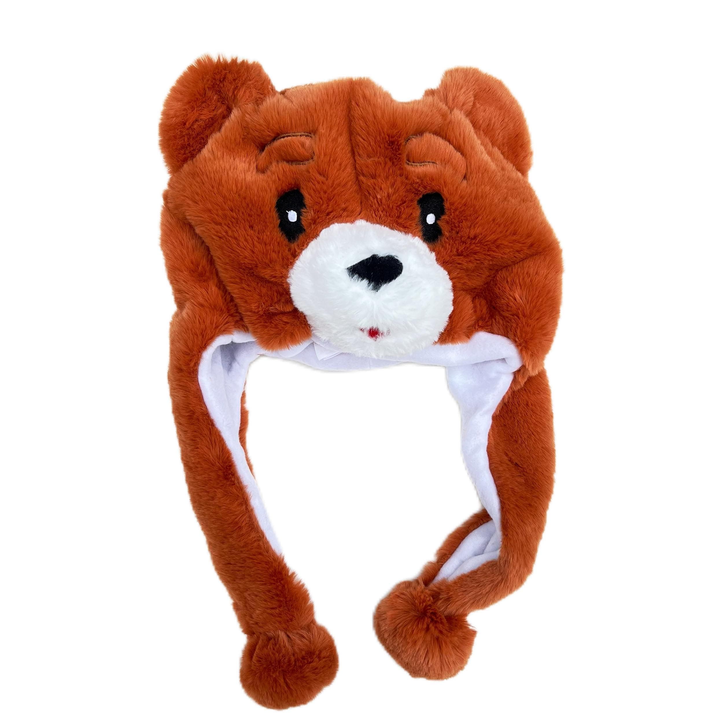 Danny Go! Official Bearhead Soft Warm Plush Hat With Ear Flaps Patch - Cozy Winter Hat For Kids & Adults - One Size