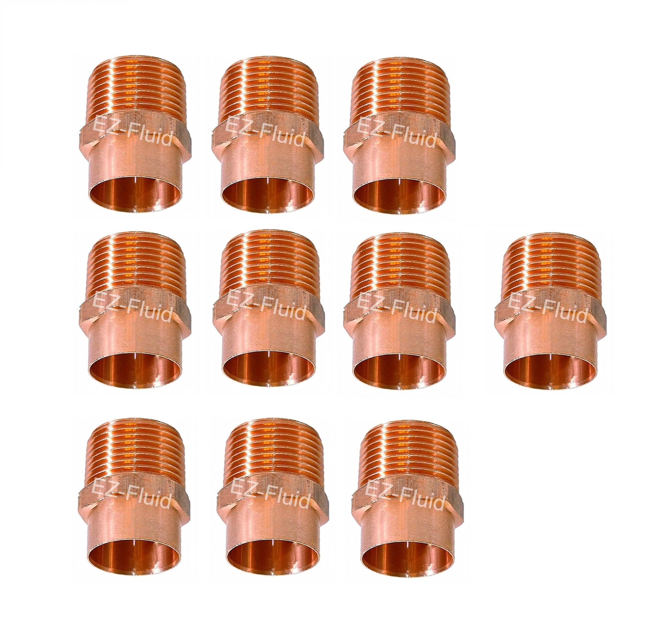 (10pcs) EZ-FLUID Plumbing 1/2" C X MIP LF Copper Male NPT Adapter Pressure Copper Fittings,Sweat Solder Connection for Residential,Commercial Tube Pipe