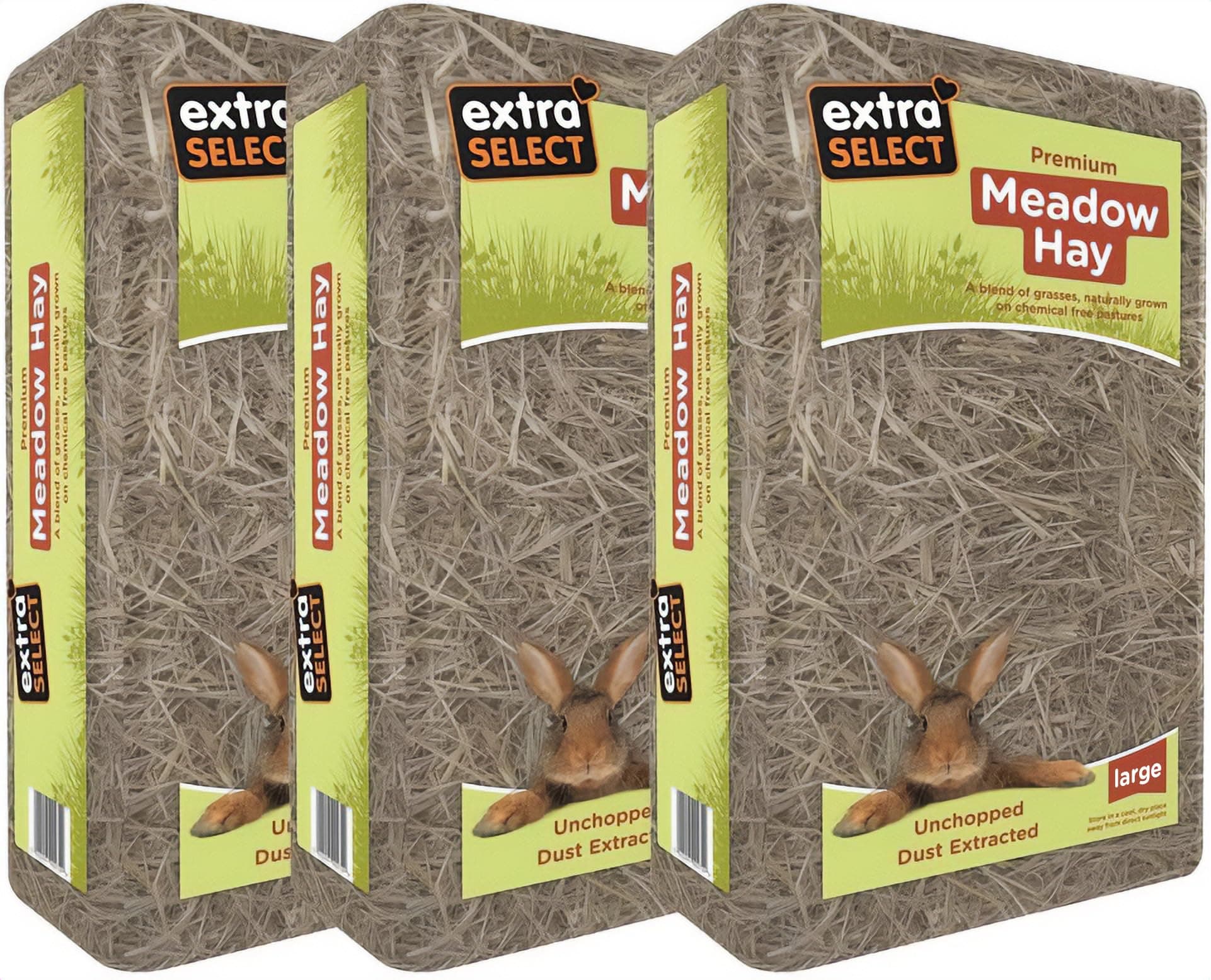 Extra Select Premium Meadow Hay for Small Animals - UK Sourced ideal Rabbit Food, Hay for Guinea Pigs, Hedgehogs, etc. - 2kg (Pack of 3, Total 6kg)