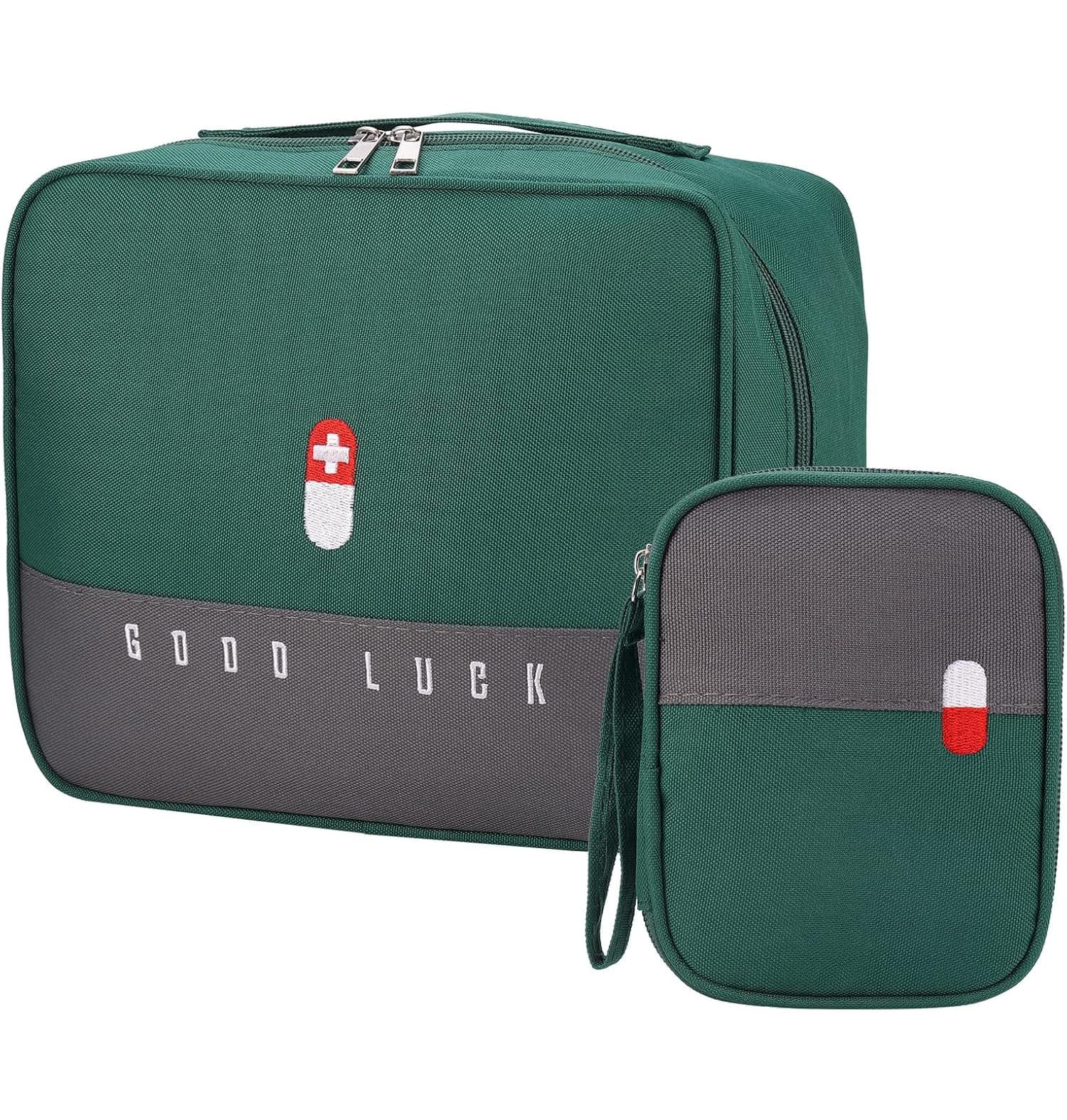 House of Quirk Polyester Portable First Aid Empty Kit Pouch Emergency Survival Bag Medicine Bag For Home Office Travel Camping Sport Backpacking (Design 2 Green)