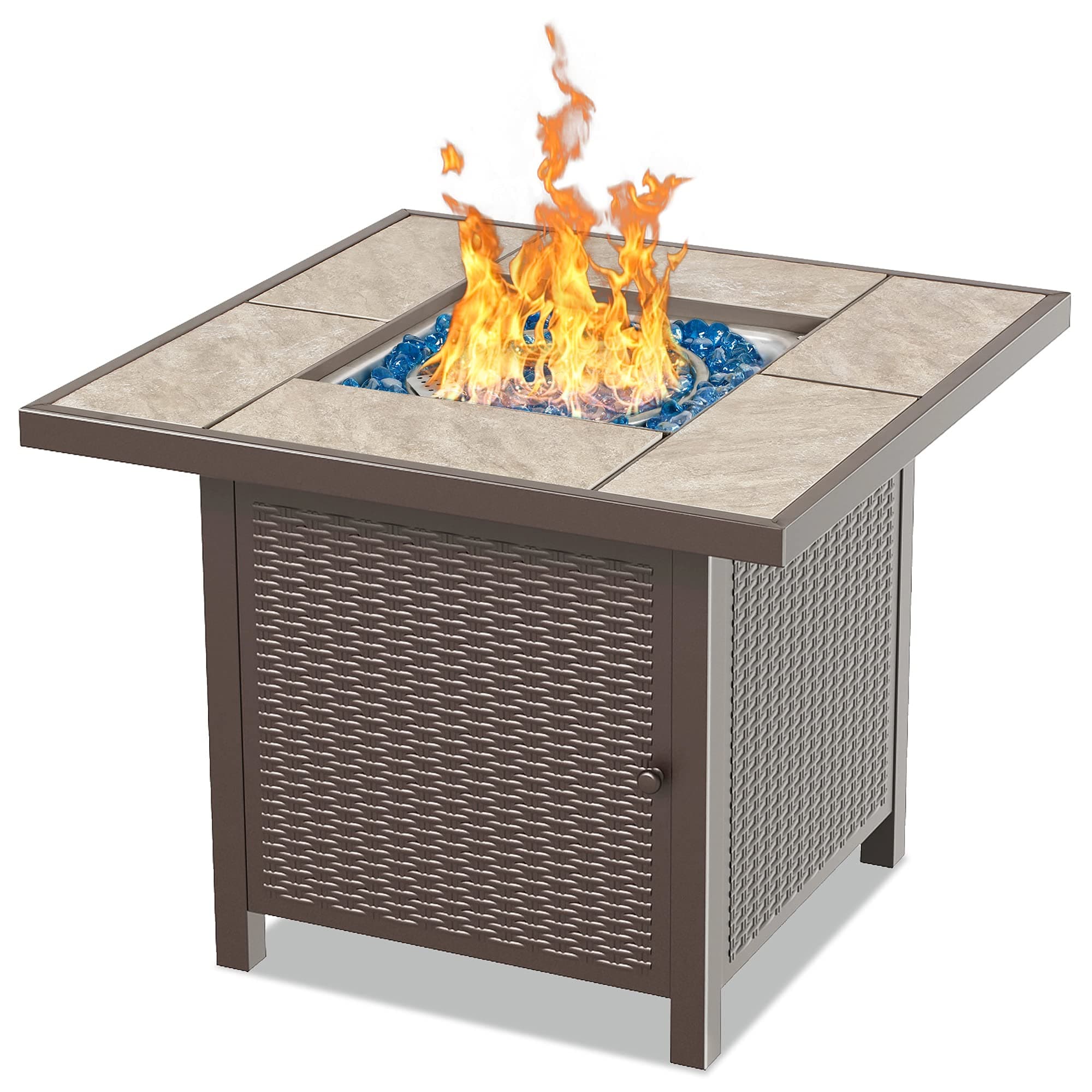 BALI OUTDOORS 32 Inch Gas Fire Pit Table, 50,000 BTU Outdoor Propane Gas Firepits for Patio and Garden, Brown