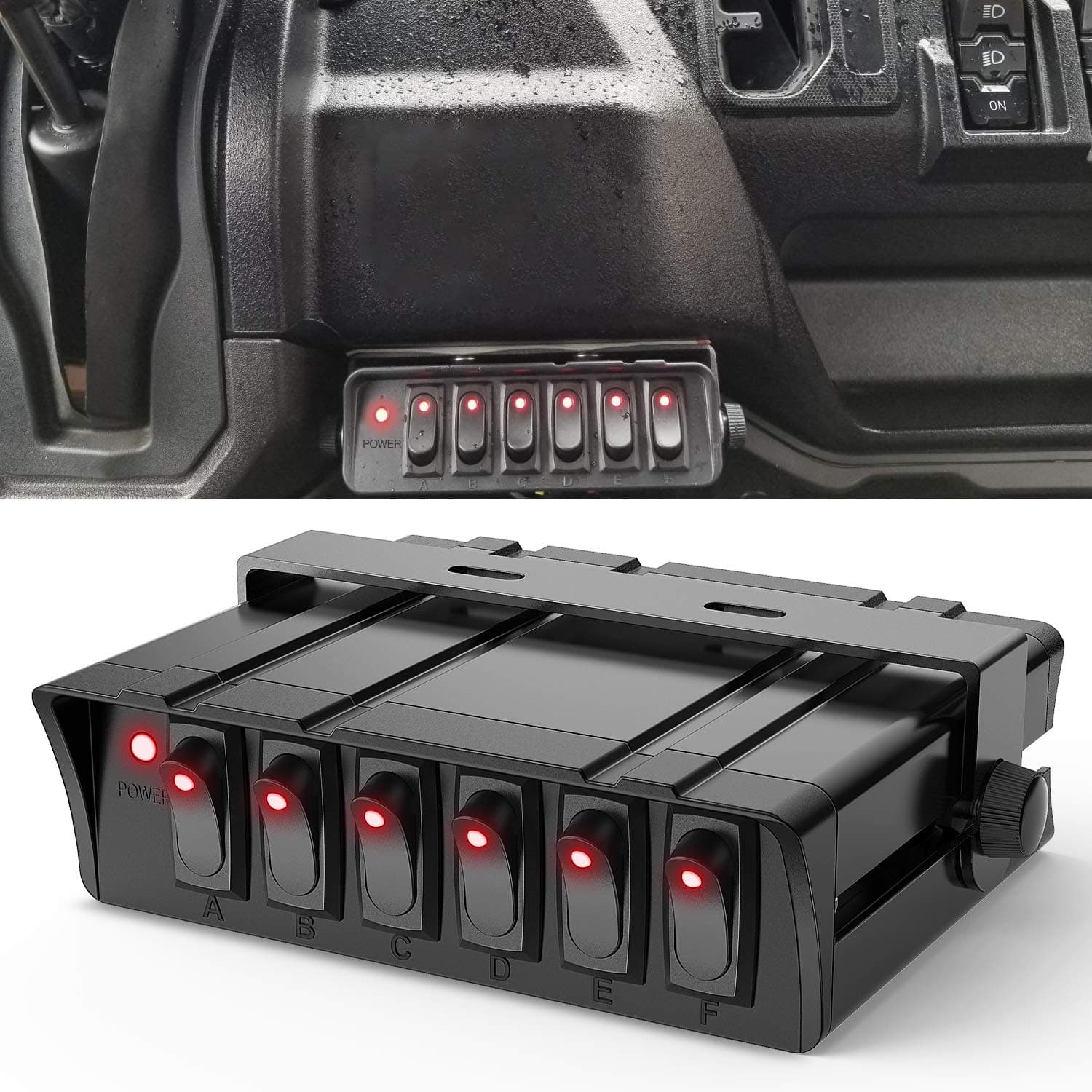 6 Gang Rocker Switch Box SPST Toggle Switch Panel 12V 24V 20A Switch Panel 60Amp Max for Automotive Cars Vehicles Boats RVs Campers SUVs