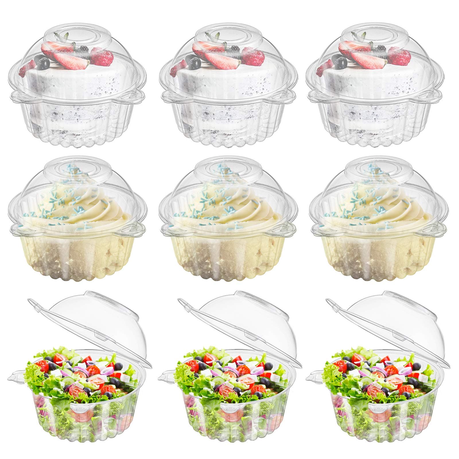 150 Pack Individual Cupcake Containers, Plastic Cupcake Holder with Lid, Single Cupcake Boxes, Muffin Container for Party, Stackable
