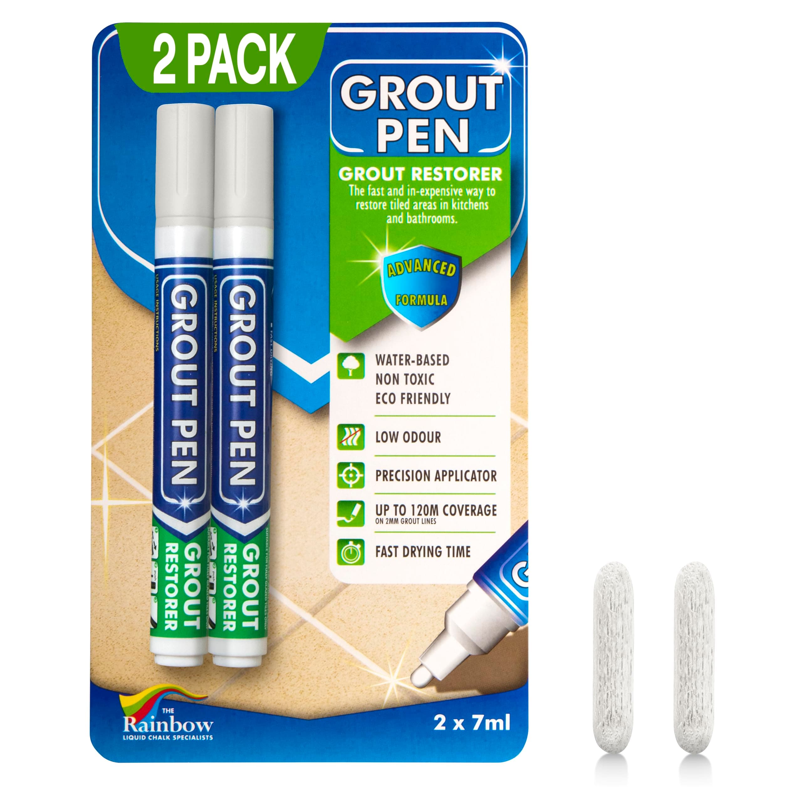Twin Pack (WINTER GREY) Grout Pen - Designed for restoring tile grout in bathrooms & kitchens