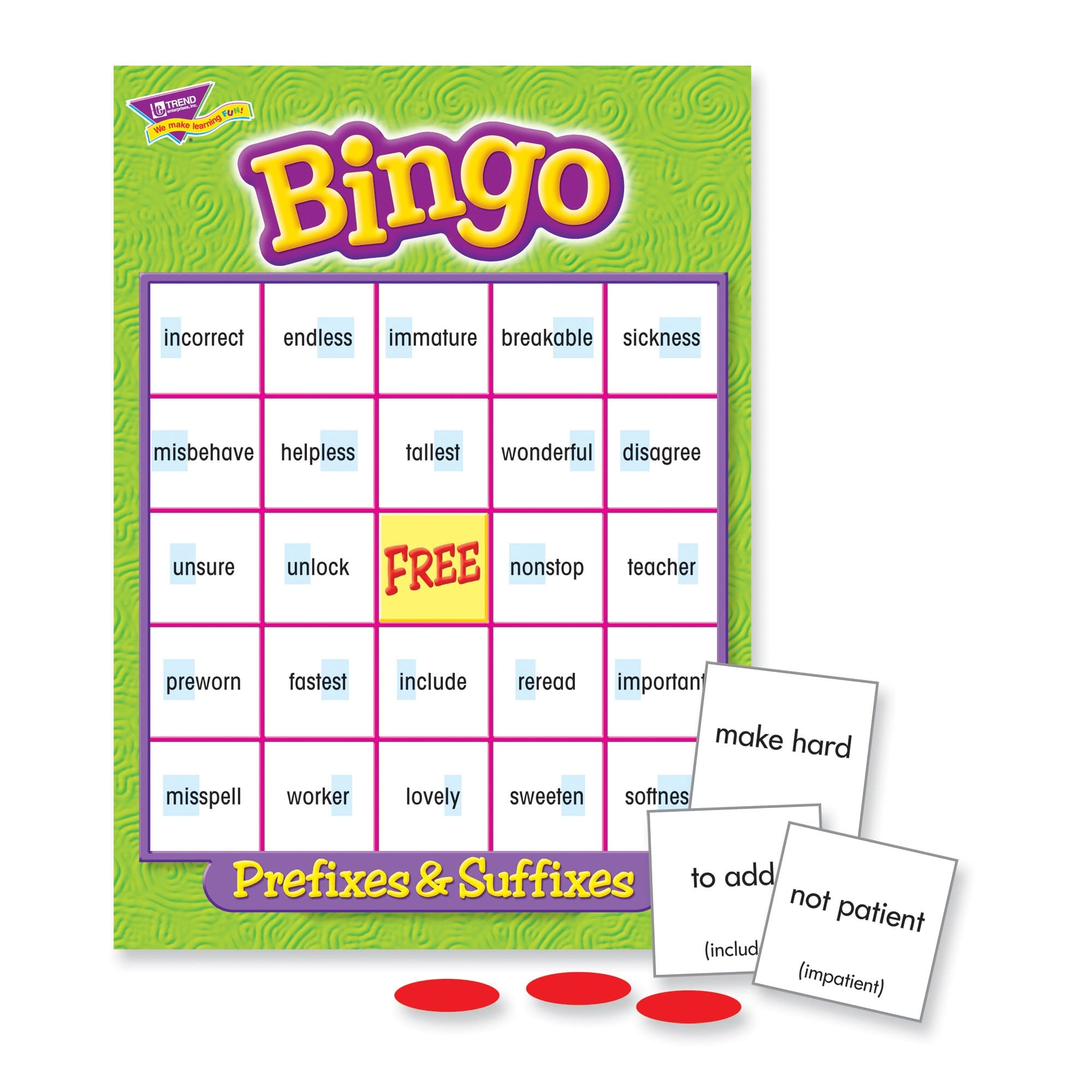 Trend Enterprises Inc. Prefixes & Suffixes Bingo Game