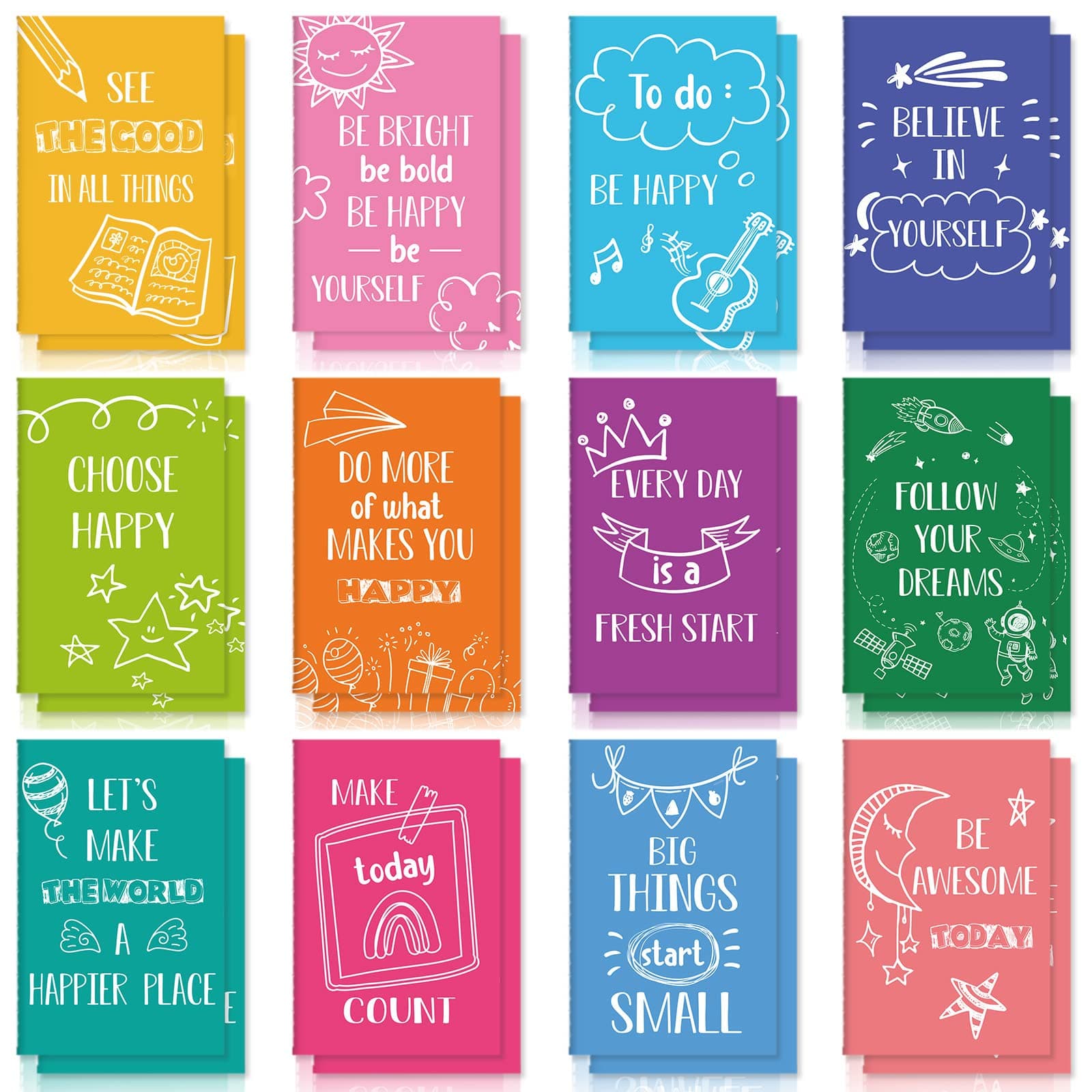Zonon 24 Pcs Mini Notebooks Bulk for Party Favors Small Lined Notepads Bulk Pocket Notepad Mini Notebook Gift Colorful Small Journal Onboarding Gift for Teacher Office Coworker(Happy Style)