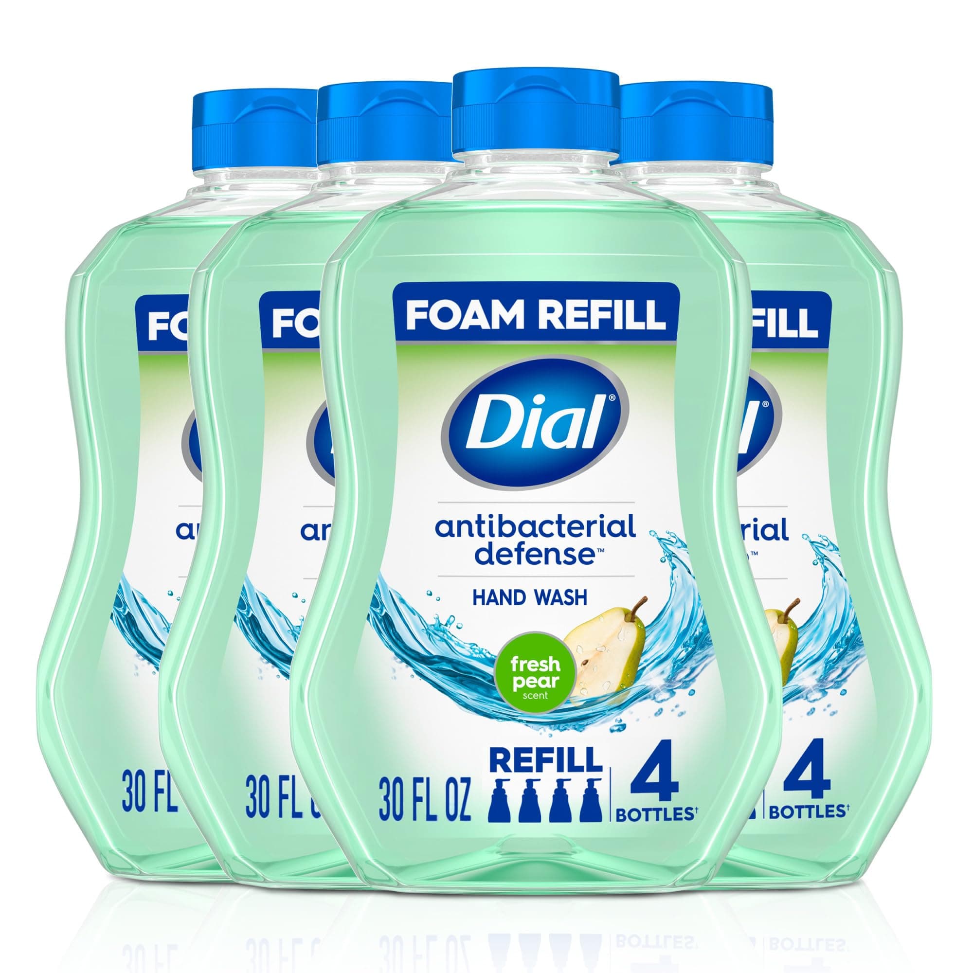 Dial Antibacterial Defense Foaming Hand Soap + Aloe, Fresh Pear Scent, 30 Fl Oz Hand Soap Refill (Pack of 4), Dermatologist-Tested, Gentle on Skin
