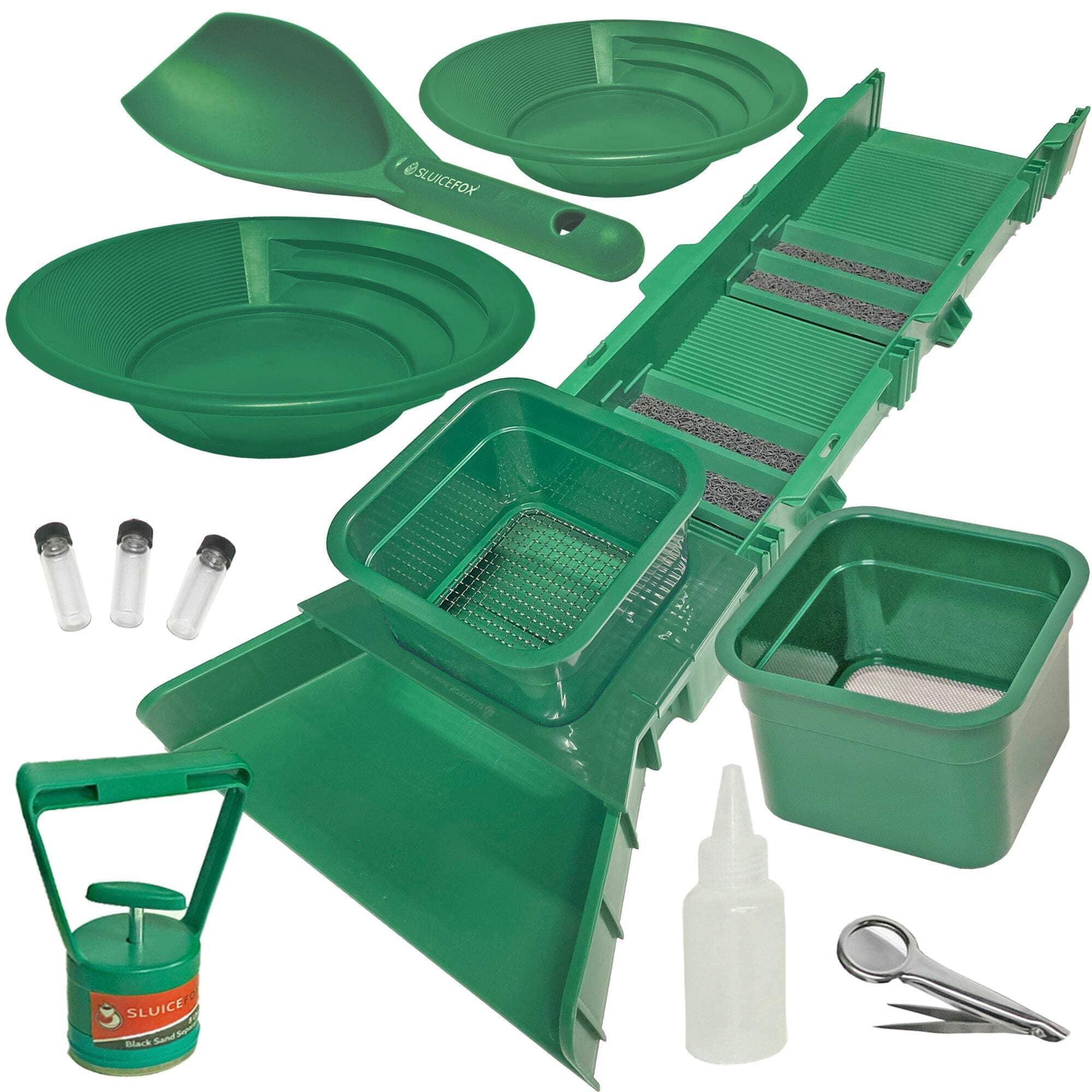 31" Sluice Box Compact Gold Panning Kit | Portable, Lightweight | Tributary Placer Prospecting (Green)