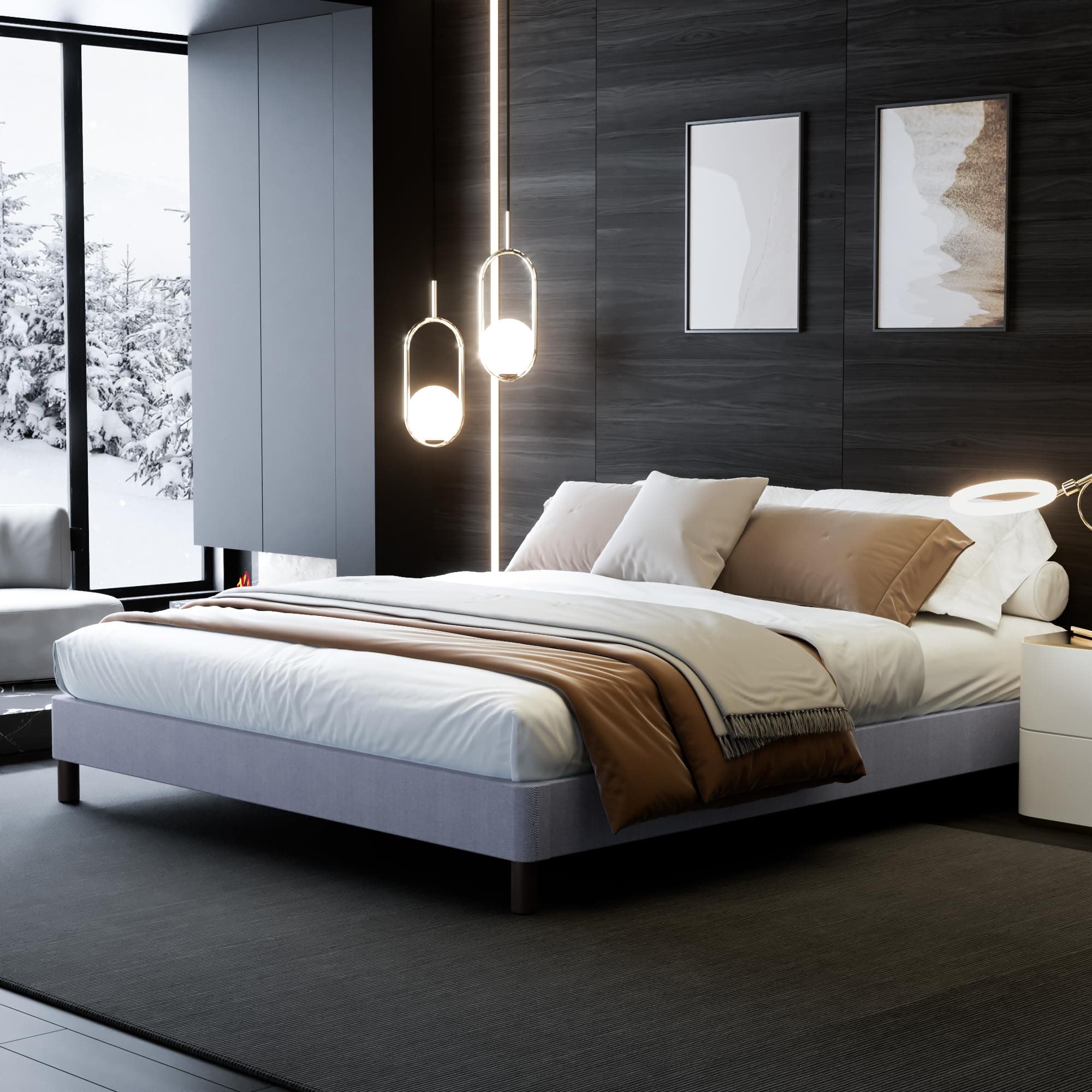 yoyomax Full Size Bed Frame, Classic Wood Platform Slats Support/Mattress Foundation/Tool-Free Assembly Within 10 Mins/No Box Spring Needed, Elegant Gray