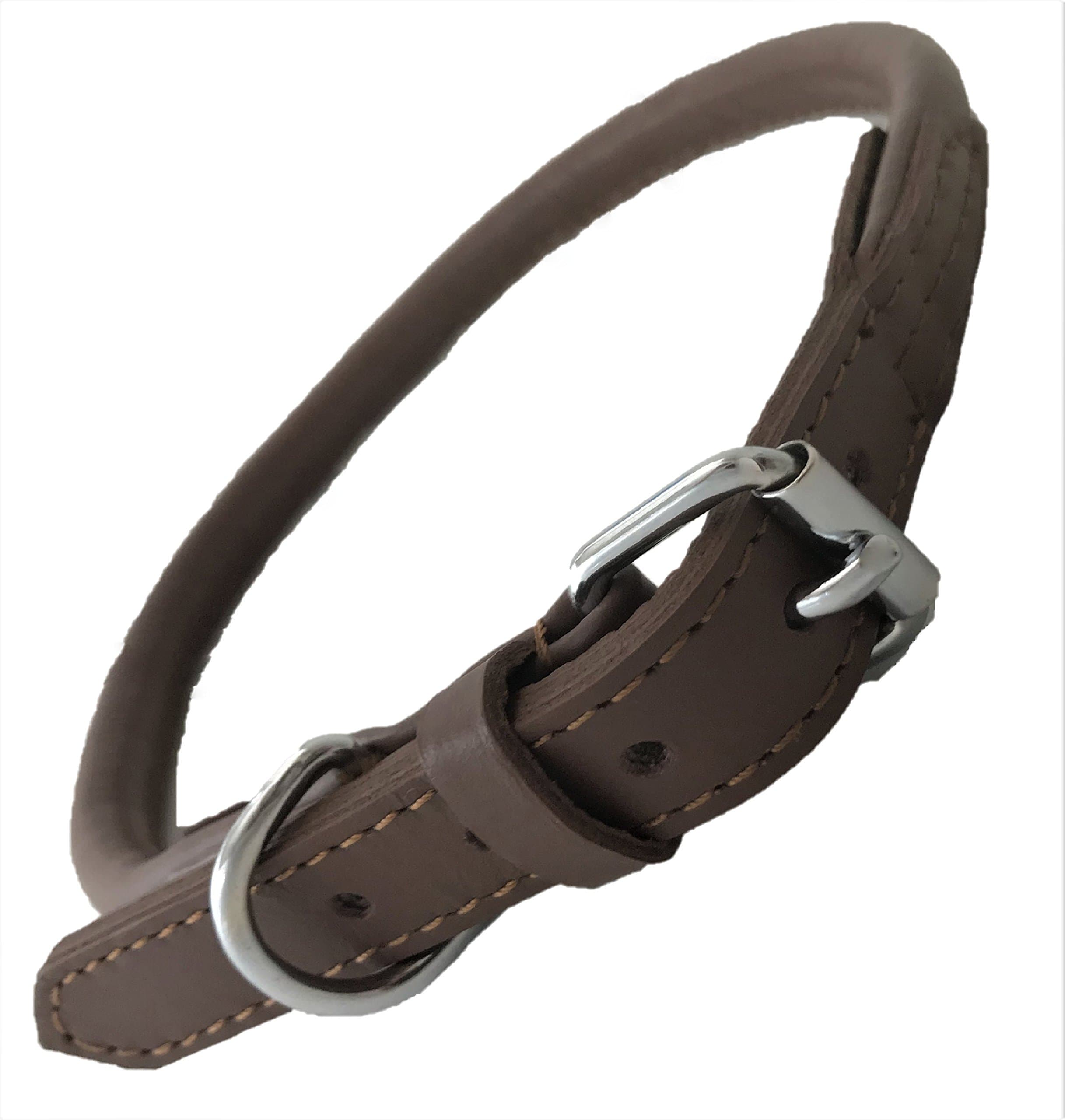 HAND-CRAFTED BROWN SOFT ROLLED GENUINE LEATHER DOG COLLAR TRAINING STRONG MEDIUM/LARGE (Medium)