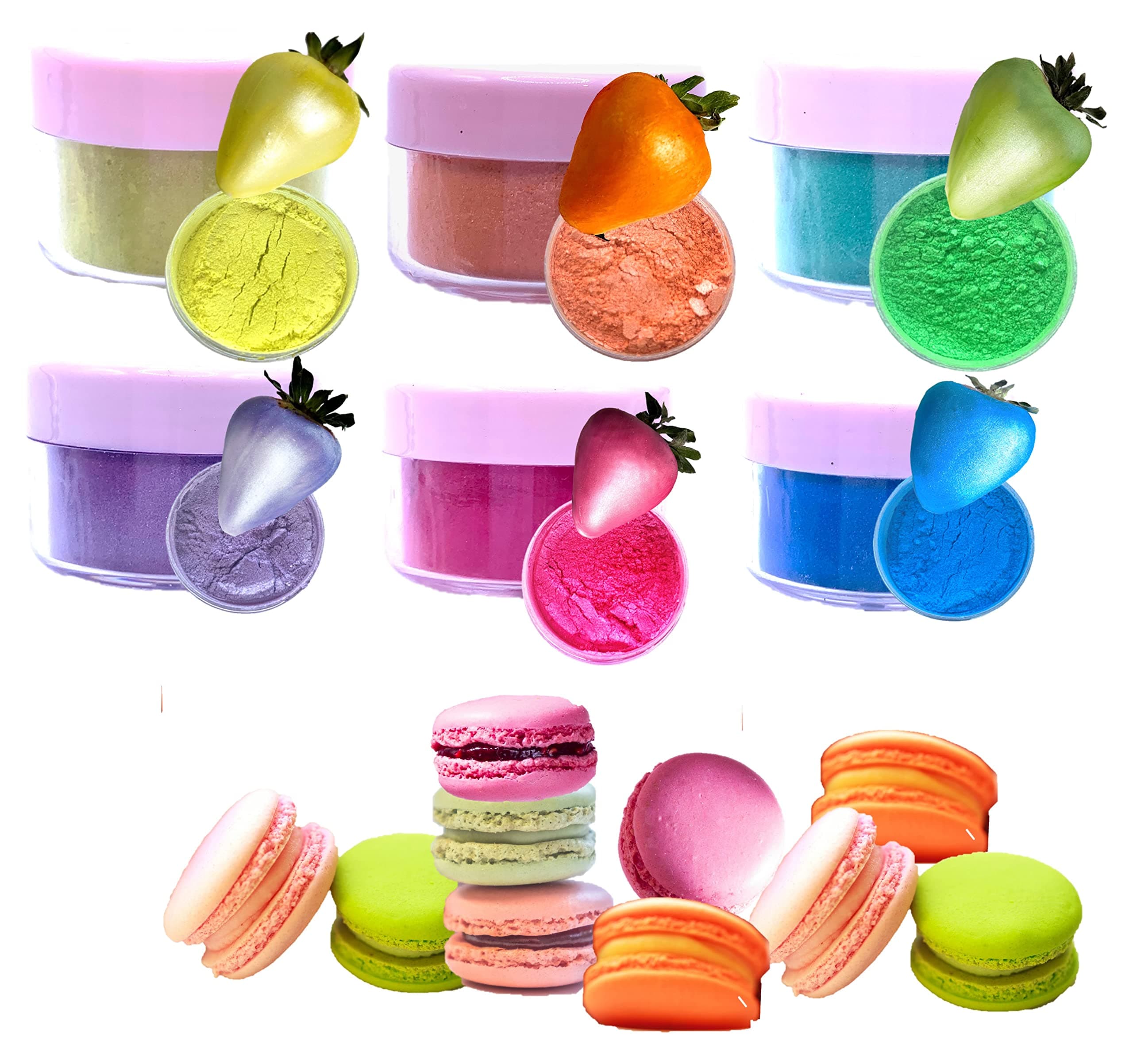 Edible glitter shimmer LUSTER DUST set for cake decoration 6 colors set. cookies, fondant, strawberry chocolate paint, fondant, petal dust, strawberry, macaroon. Food paint, 5 Gr each jar(Easter)