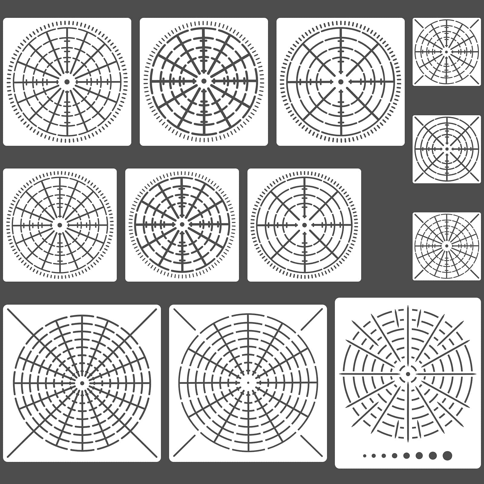 Censen 12 Pieces Mandala Dot Painting Stencils 3.5|5.1|5.8|7.9 IN Reusable Stencils Segment Mandala Template For Diy Wall Tile Paper Fabric Glass Metal Art|4 Sizes