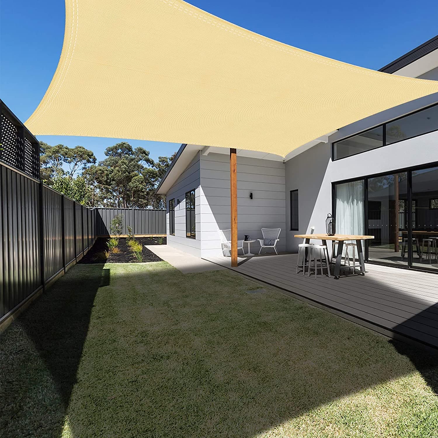 Arabest Sun Shade Sail, Waterproof Rectangle UV Block Canopy Awning Shelter, Outdoor Shade Canopy for Patio Awning Garden Backyard Playground Lawn Sand Outdoor Activities (3m x 3m, Cream)