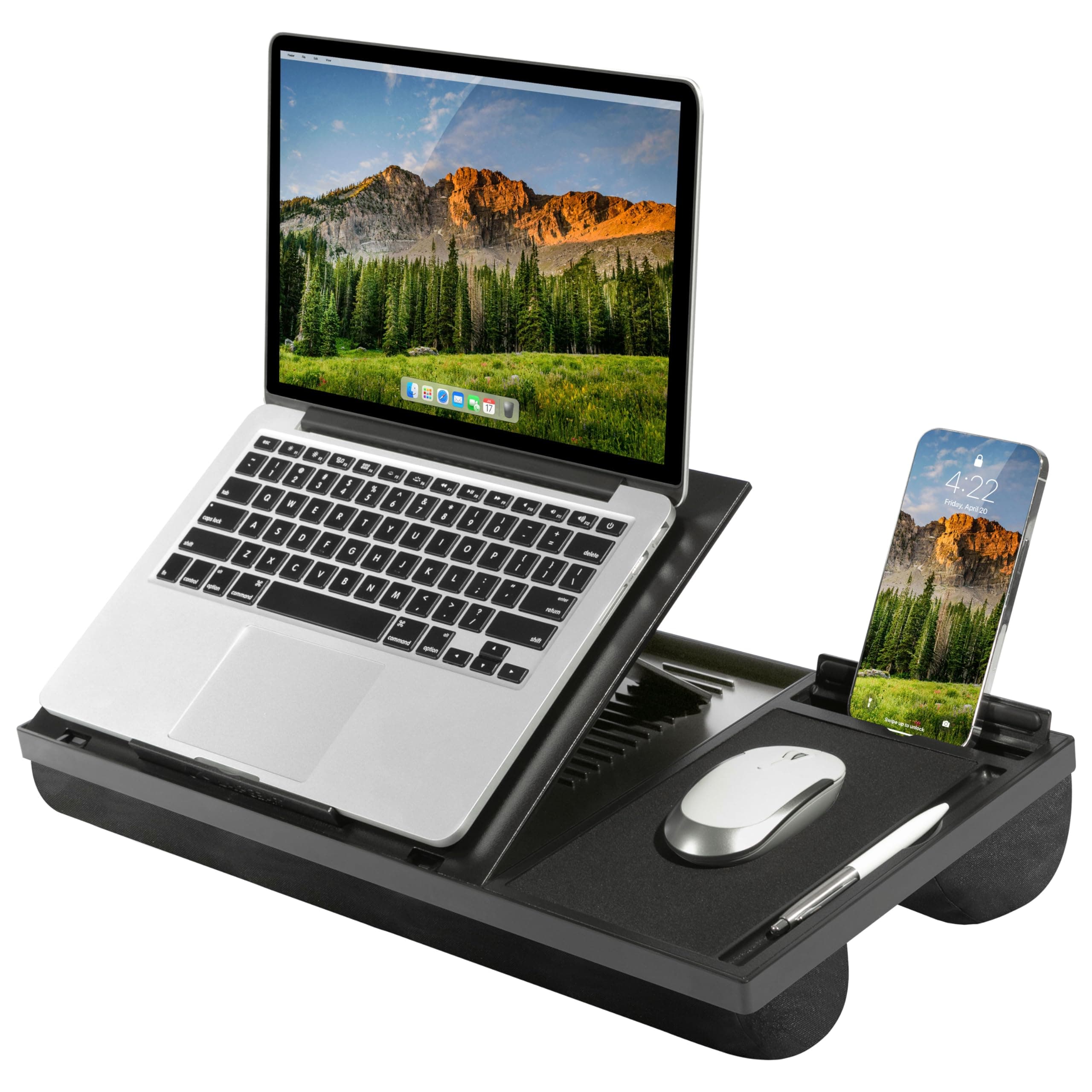 LapGear Ergo Pro Laptop Stand - Lap Desk with 20 Adjustable Angles, Mouse Pad, and Phone Holder - Black - Fits Up to 15.6 Inch Laptops and Most Tablets - Style No. 49408