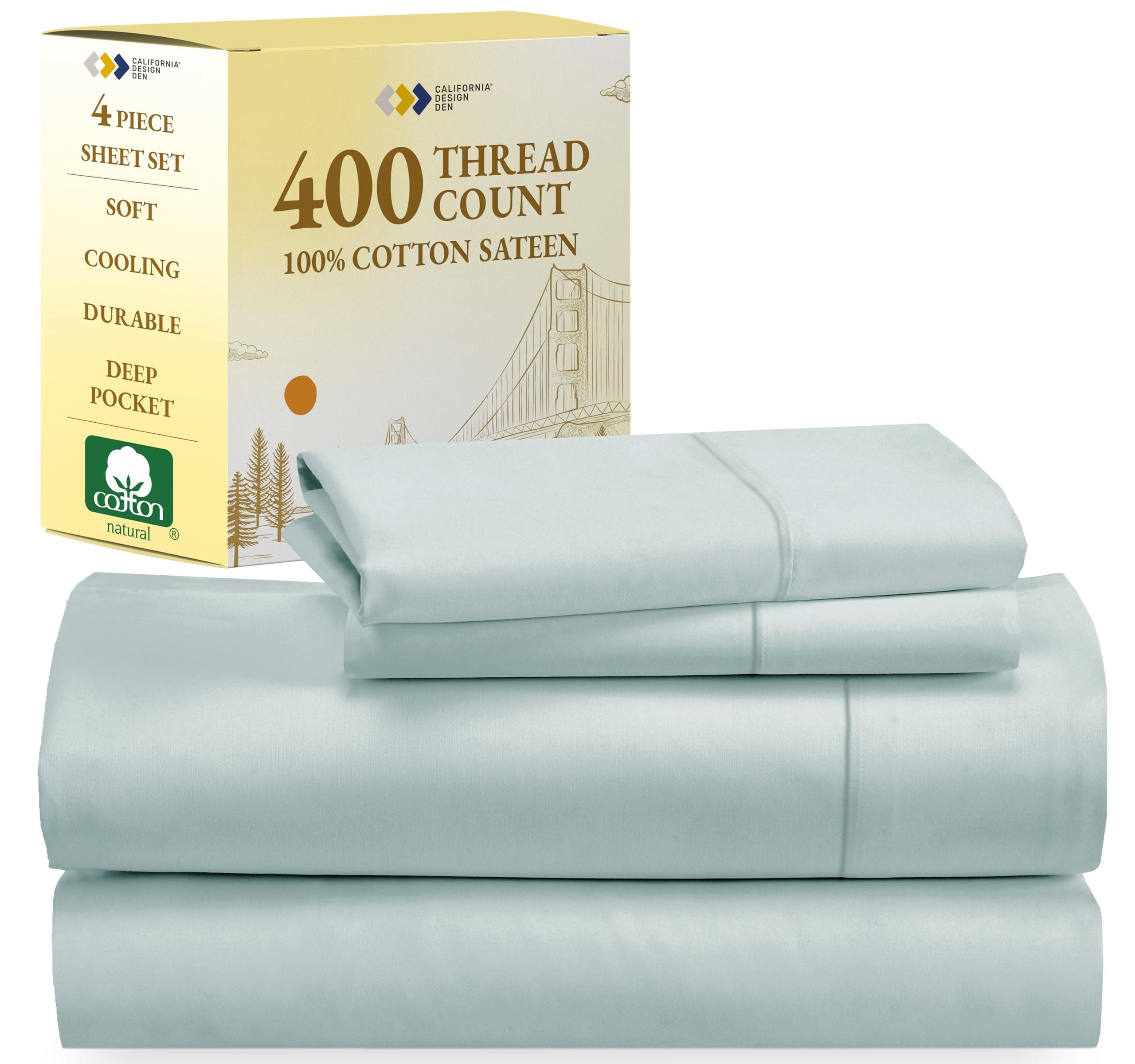 California Design Den400 Thread Count Cotton Sheet Set, King, 4 Piece