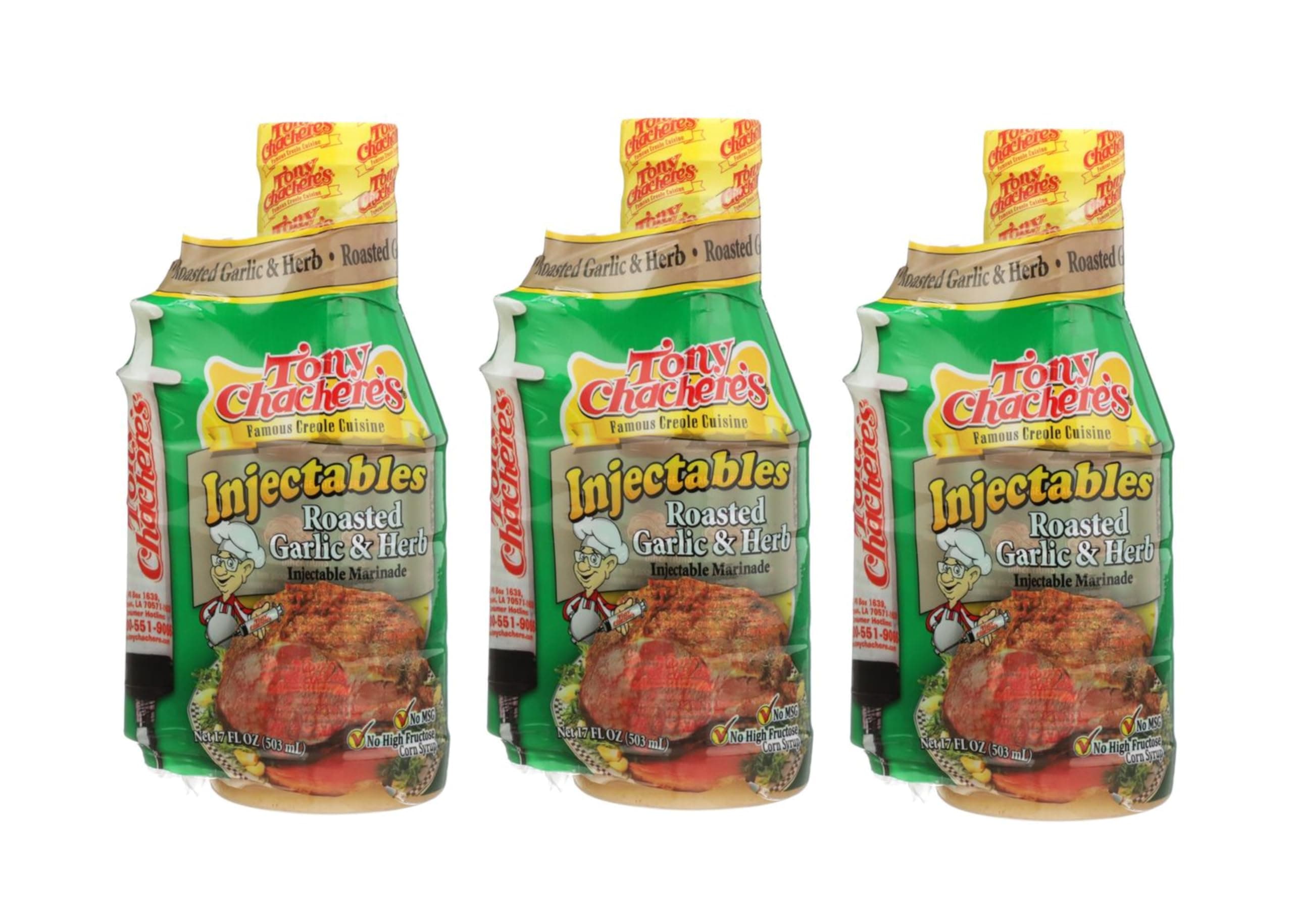 Tony Chachere Injectable Marinades with Injector, Roasted Garlic, 3 Count
