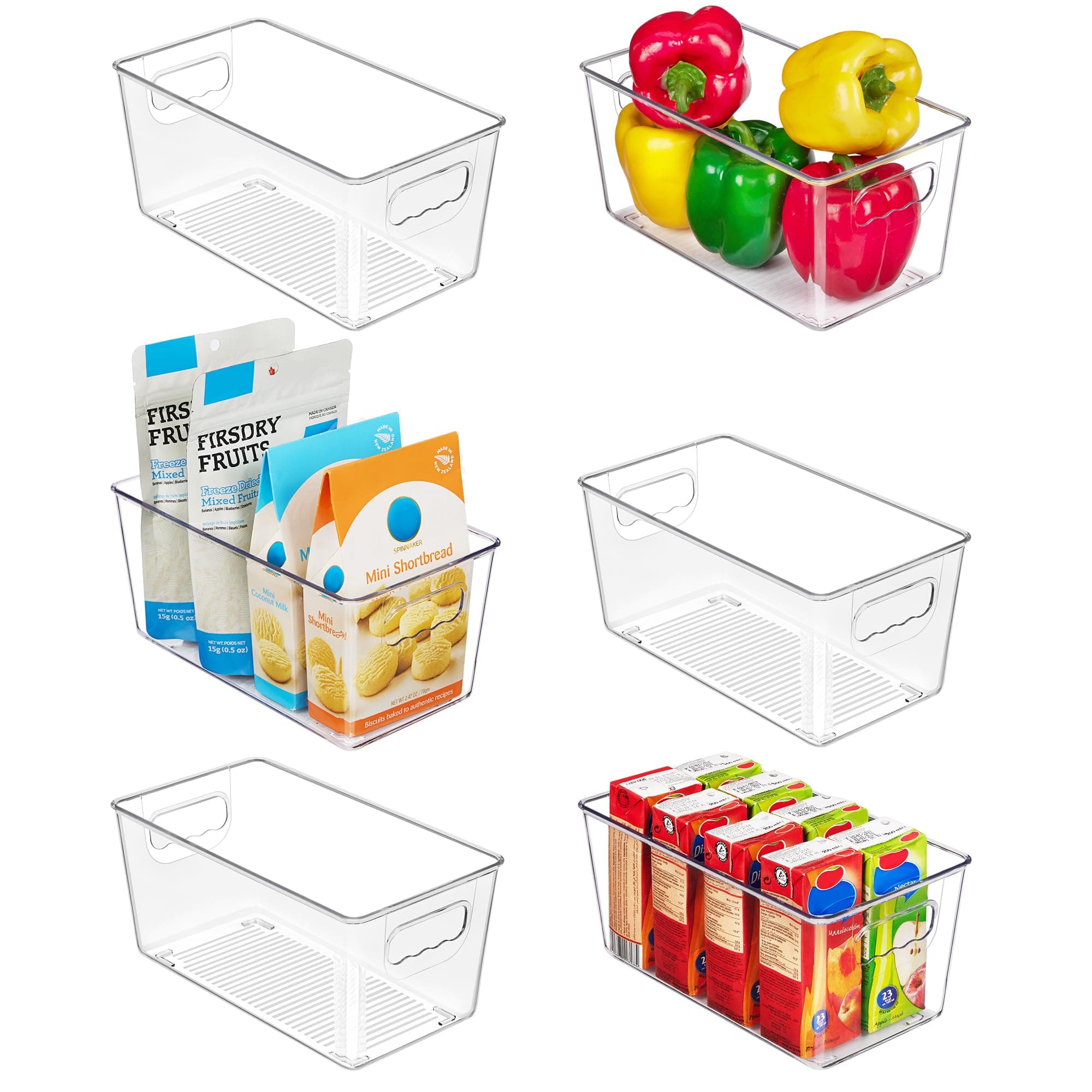 Vtopmart 6 Pack Clear Plastic Pantry Organizer Bins, Food Storage Containers with Handle for Refrigerator, Fridge, Cabinet, Kitchen, Countertops, Cupboard, Freezer Organization, BPA Free, Small