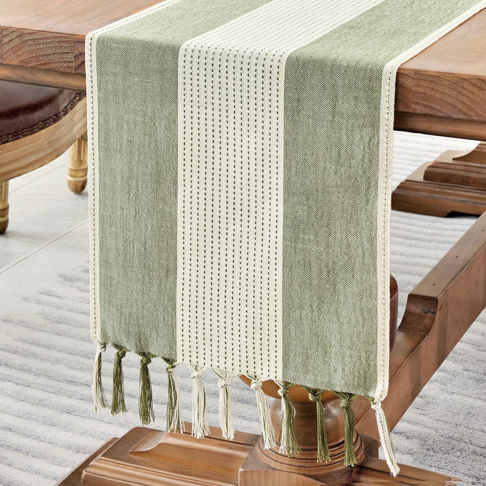 SYOSI Linen Table Runner Sage Green - 100% Pure Classic Hemstitch 72 Inch - Machine Washable for Dining Table and Dresser Decor (Green)